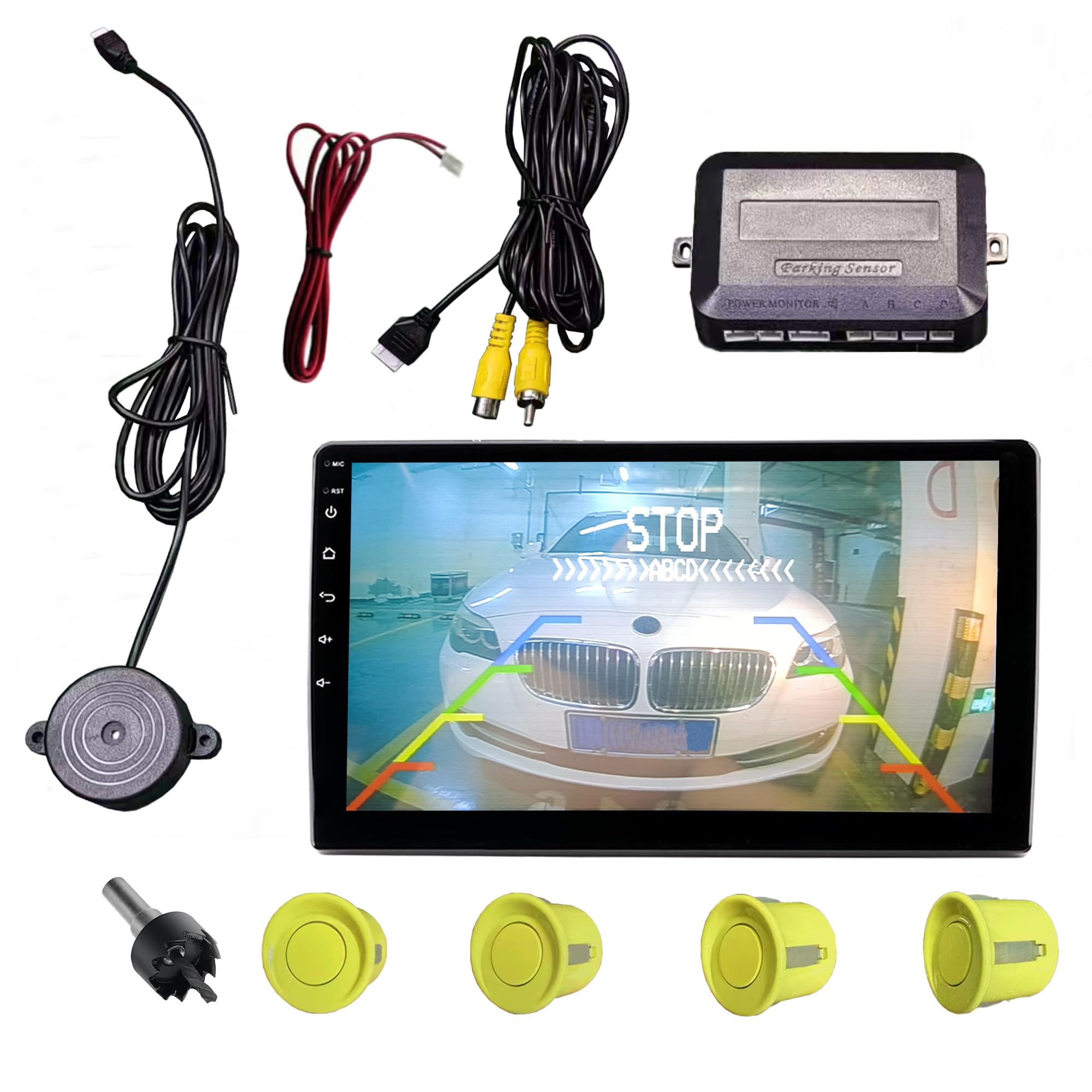 LCD Parking Sensor Kit - Displays Data on Original Screen, Easy Rear Installation, Compatible with CVBS Cameras (Not for AHD), 18 Probe Colors to Match Any Vehicle LightYellow