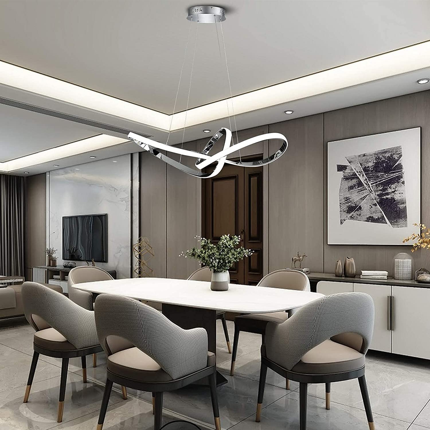 Światło sufitowe żyrandola, nowoczesna elegancka fala w stylu LAME LED Lampa LED, lampa ściemniacza z pilotem, białe światło 3000k, 36 W