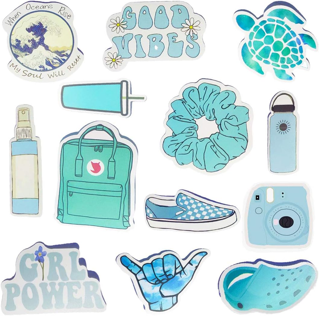 Hrayipt Vsco Stickers Water Bottle Stickers Vinyl Cute Aesthetic Waterproof Blue Sticker Pack Vsco Girl Stuff for Teens Kids