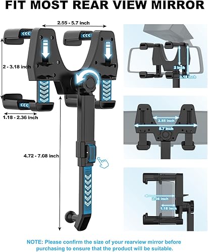 Miniatura 3 de Soporte para tablet para espejo retrovisor de automóvil, clip más ancho mejorado apto para espejos grandes Soporte para tablet para espejo