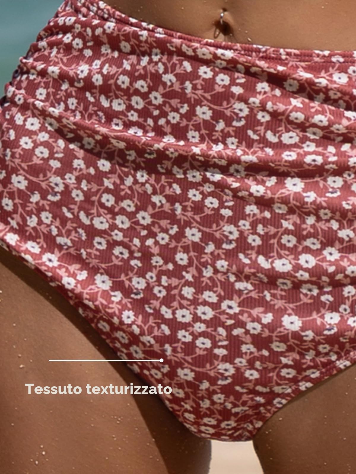 CUPSHE, Bikini da donna, set due pezzi, costume da bagno a vita alta, scollo a V largo, Halter Strap avvolgente anteriore, increspato, gancio posteriore