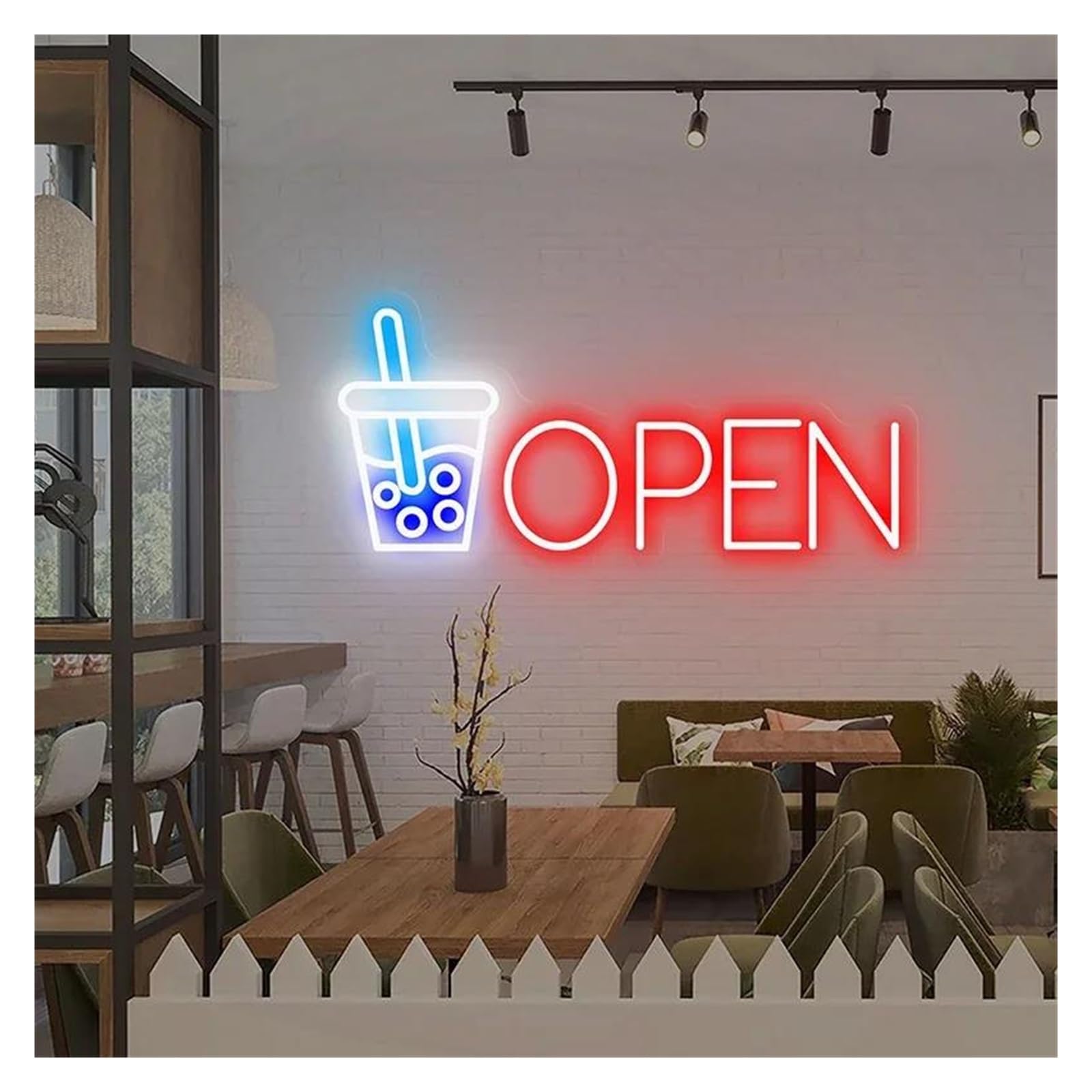 Shouxi E Sign Lamp Boba Tea With Open Neon Sign Bar Club Decor Wall Art Decorative(,55Cm)