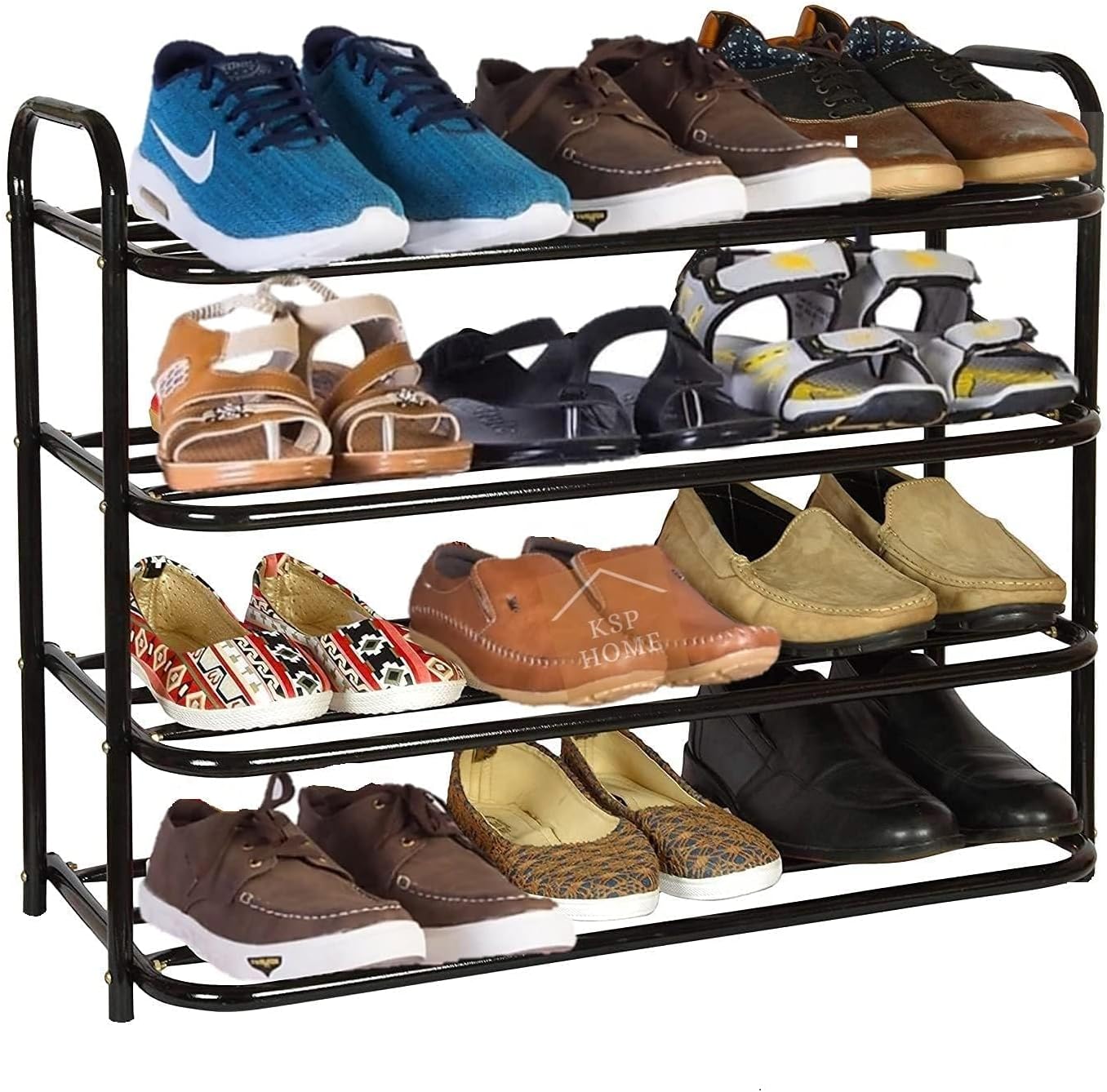 DAREV Heavy Metal Shoe Rack (4 Shelves) Foldable Open Book Shelf, Book Shelve, Shoe Rack, Shoes Storage Rack for Home Shoe Stand Shelf Big (60 * 60 * 25 cm) (Black) (4 Shelf Big)