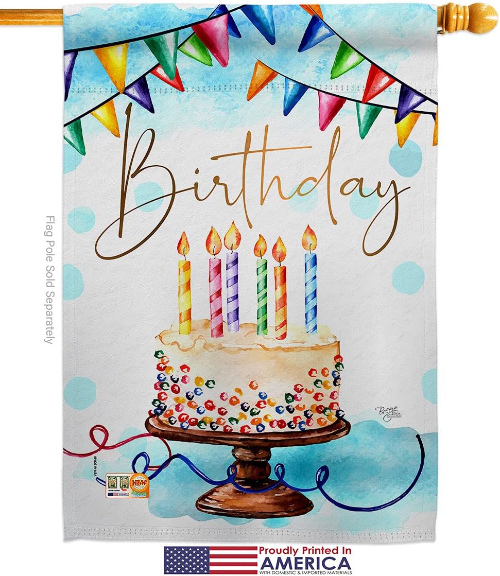 Birthday House Flag Celebration Cake Gift Present Candy Bouquet Occasion Anniversary Party Small Decorative Yard Banner Made In USA 28 X 40
