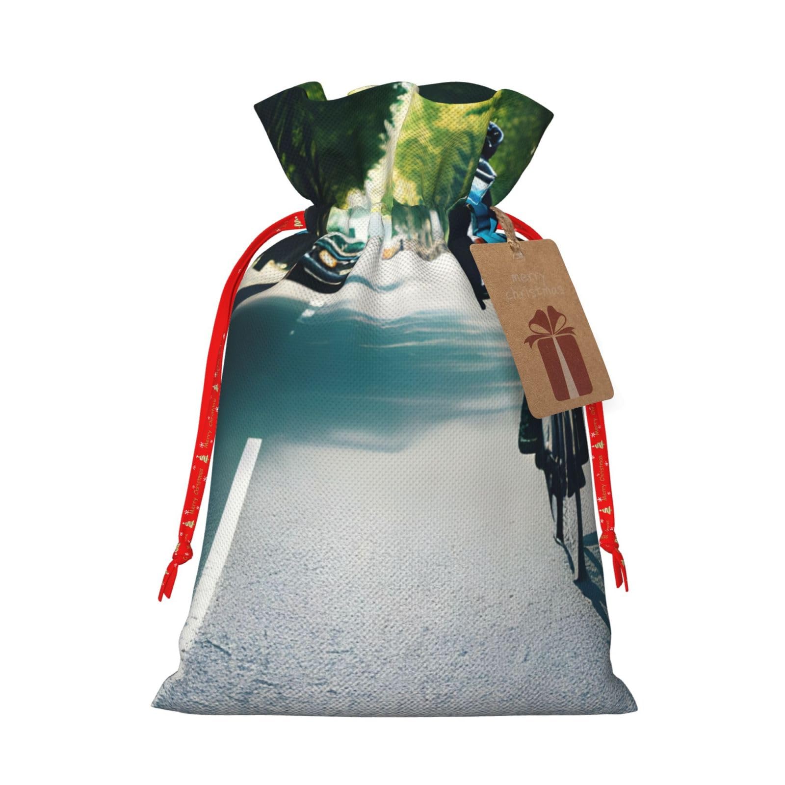 Car And Bicycle Drawstring Christmas Gift Bag-With Rustic Appeal,For All Your Gift Giving Needs
