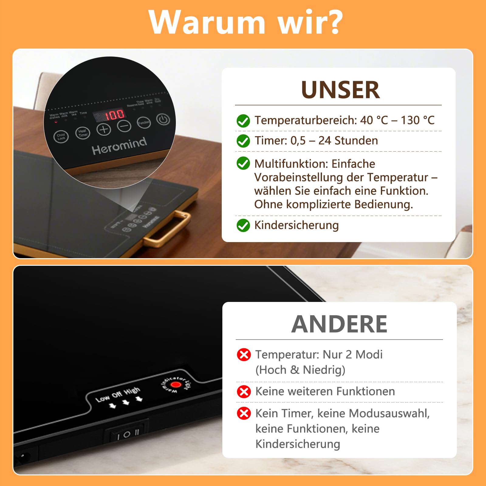 Wärmeplatte 100x35 cm 450W Elektrische Warmhalteplatte Touch-Bedienung Für Großküchen Catering