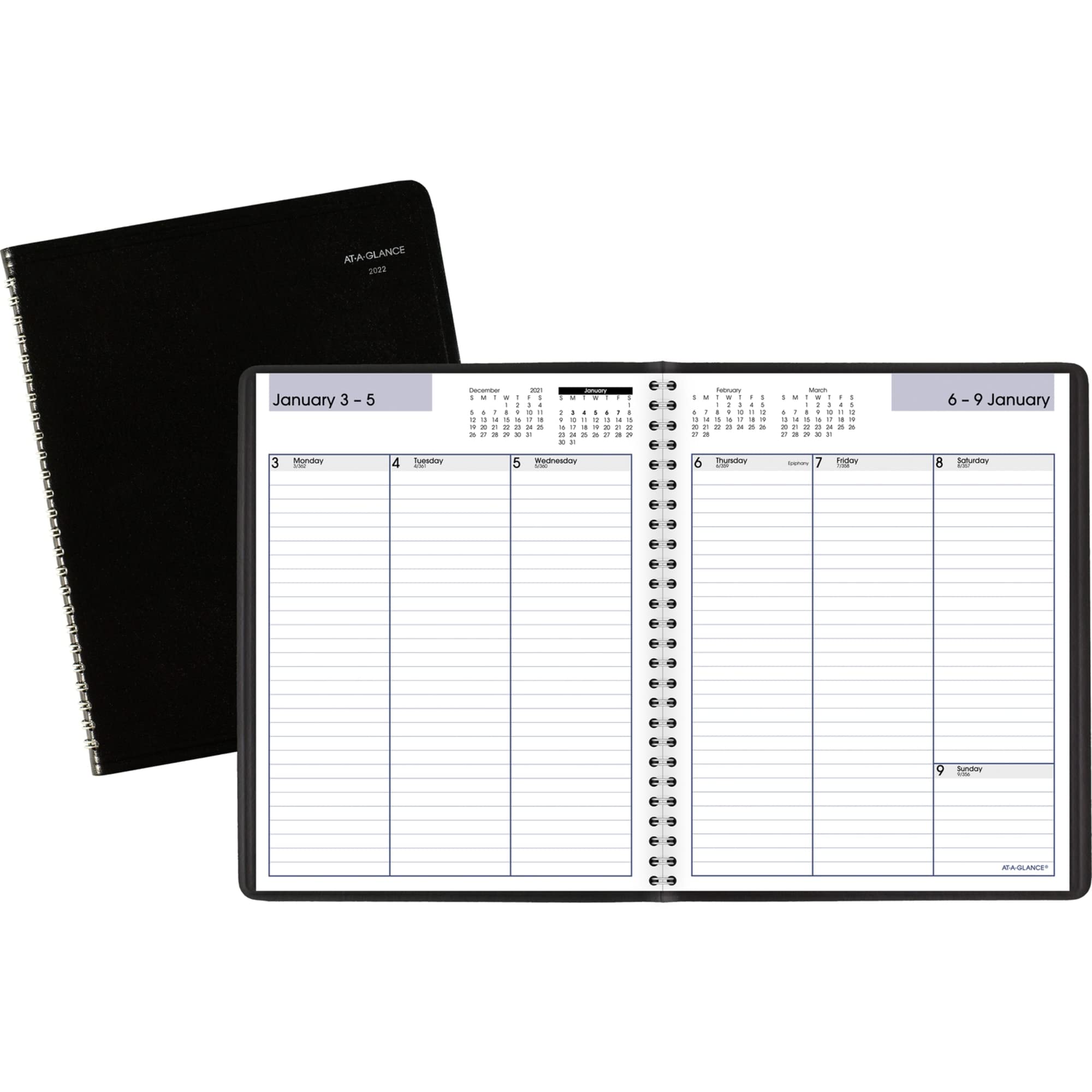 AT-A-GLANCE Wochenplaner 2022, 17,8 x 21,6 cm, Medium, Spalten-Stil, DayMinder, Schwarz (G59000)