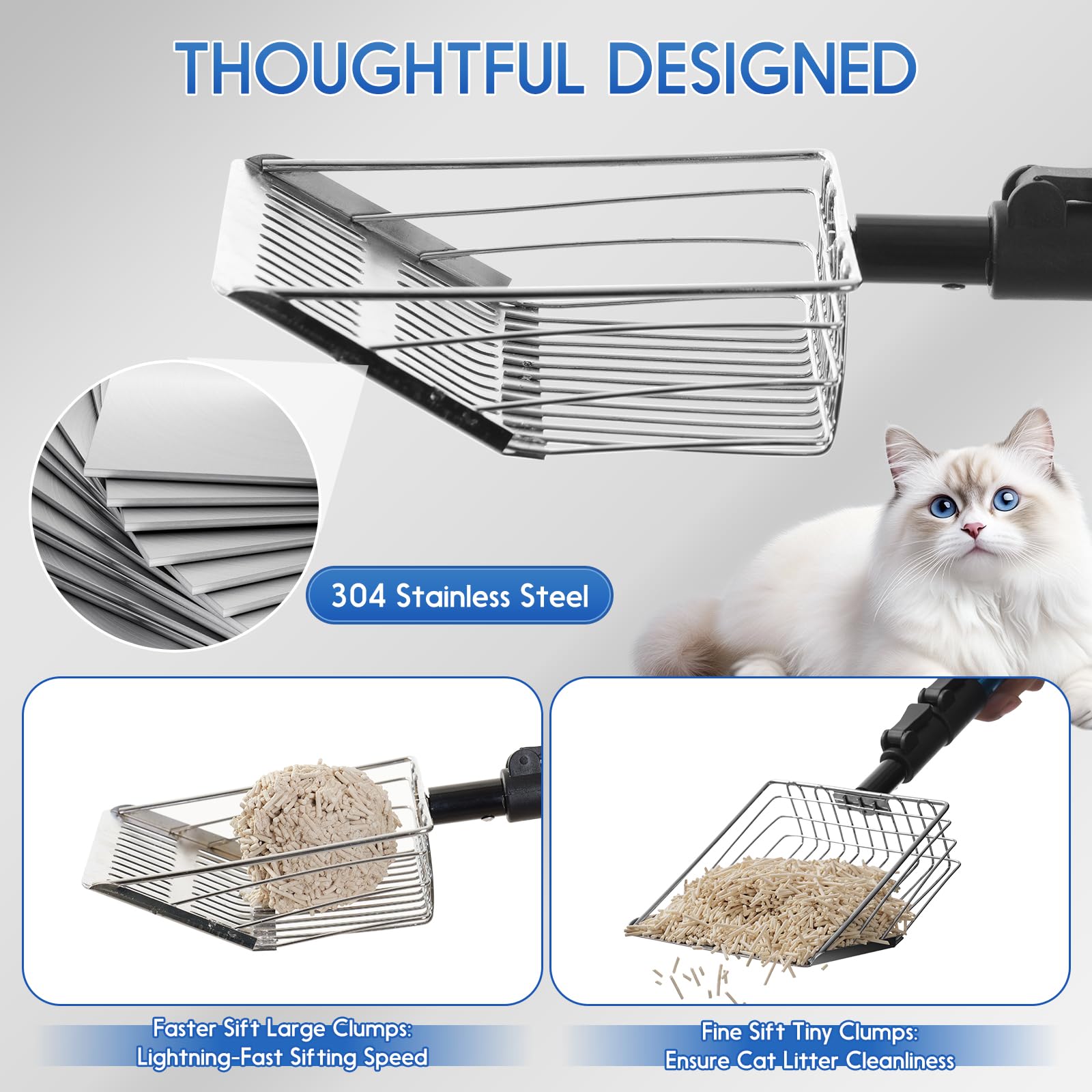 Cat Litter Scoop Long Handle: 22"-40.5" Extendable Metal Cat Poop Scooper with Deep Shovel for Litter Box Durable Heavy Duty Cat Litter Shovel for Easy Sifting - image 4