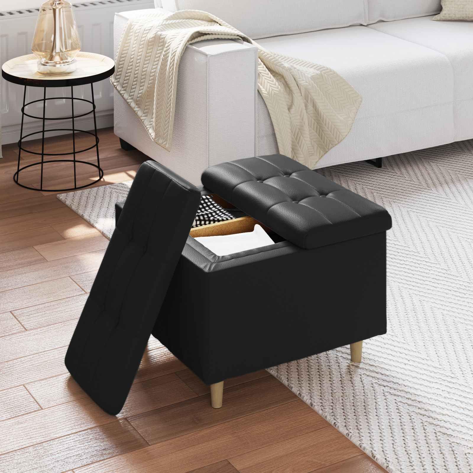 Mangloder - Sottomano portaoggetti, in ecopelle, 60 x 60 x 45 cm, con vano portaoggetti, imbottito e robusto, per soggiorno, camera da letto, corridoio, versatile come sgabello o poggiapiedi