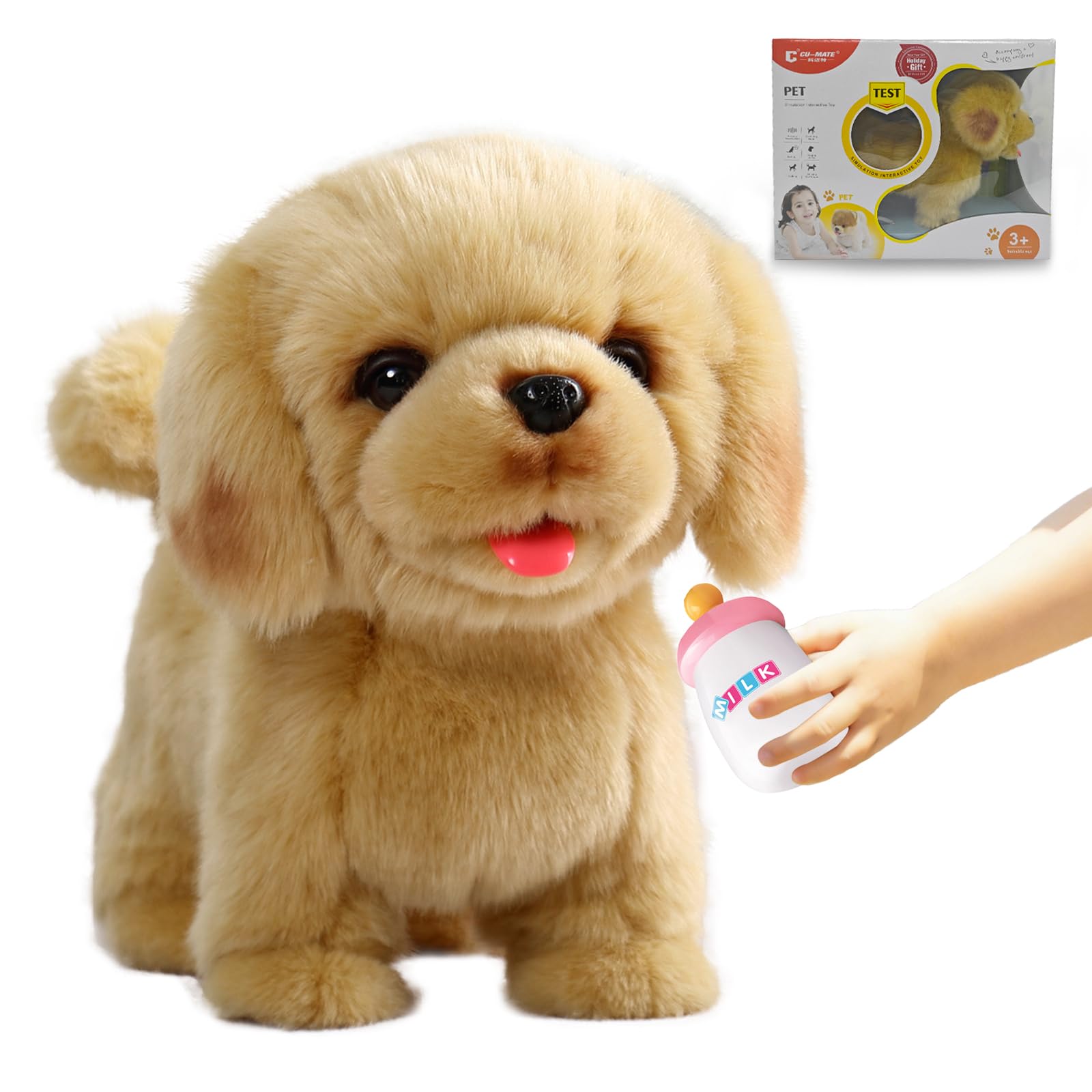 CU-MATE Electronic Walking Cats Dog, Realistic Interactive Pet Toy, Walking, Barking,Wagging Tail & Talking, Gifts for Boys and Girls (Electric Golden Retriever)