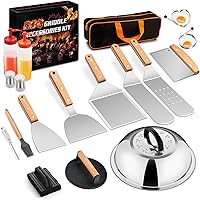 Vista 9 de 18 piezas de kit de accesorios para parrilla de Joyfair, juego de accesorios para parrilla de parte superior plana con prensa para hamburguesas