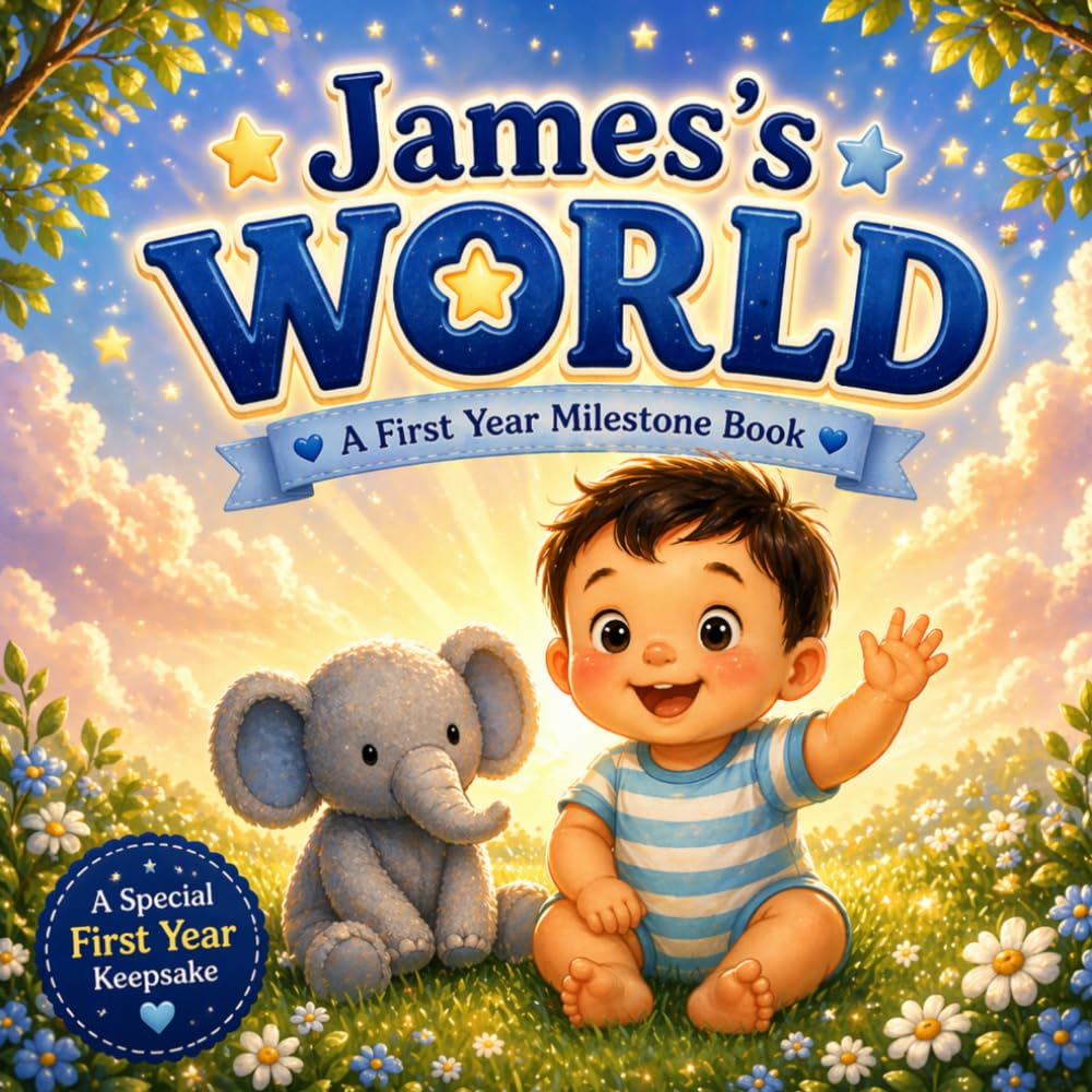 James’s World: A Personalized First Year Milestone Book for Baby Boys - Record Special Moments (Three Hearts Personalized Baby Name Books (JAMES))