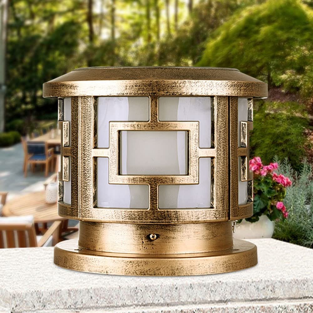Lampy solarne, Lampa Kolumnowa Courtyard W Stylu Retro Chińskim Z Trzonkiem E27(Dark,25cm)