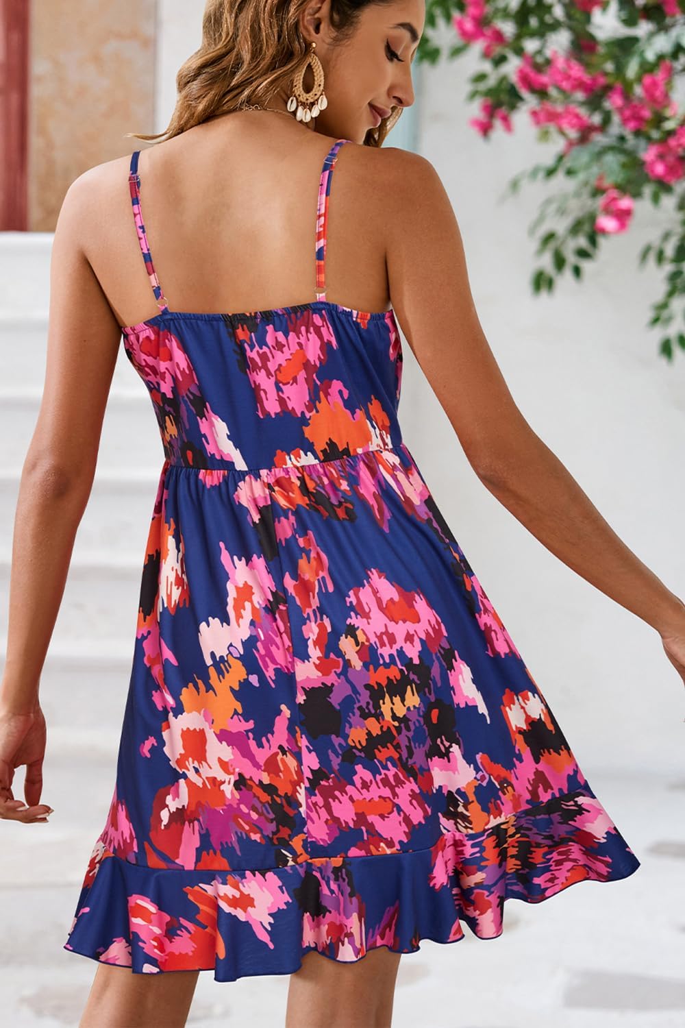 ULTRANICE Womens Summer Dresses Floral V Neck Ruffled Hem Spaghetti Spring Casual Beach Outfits Flowy Wrap Sun Dress - Image 4