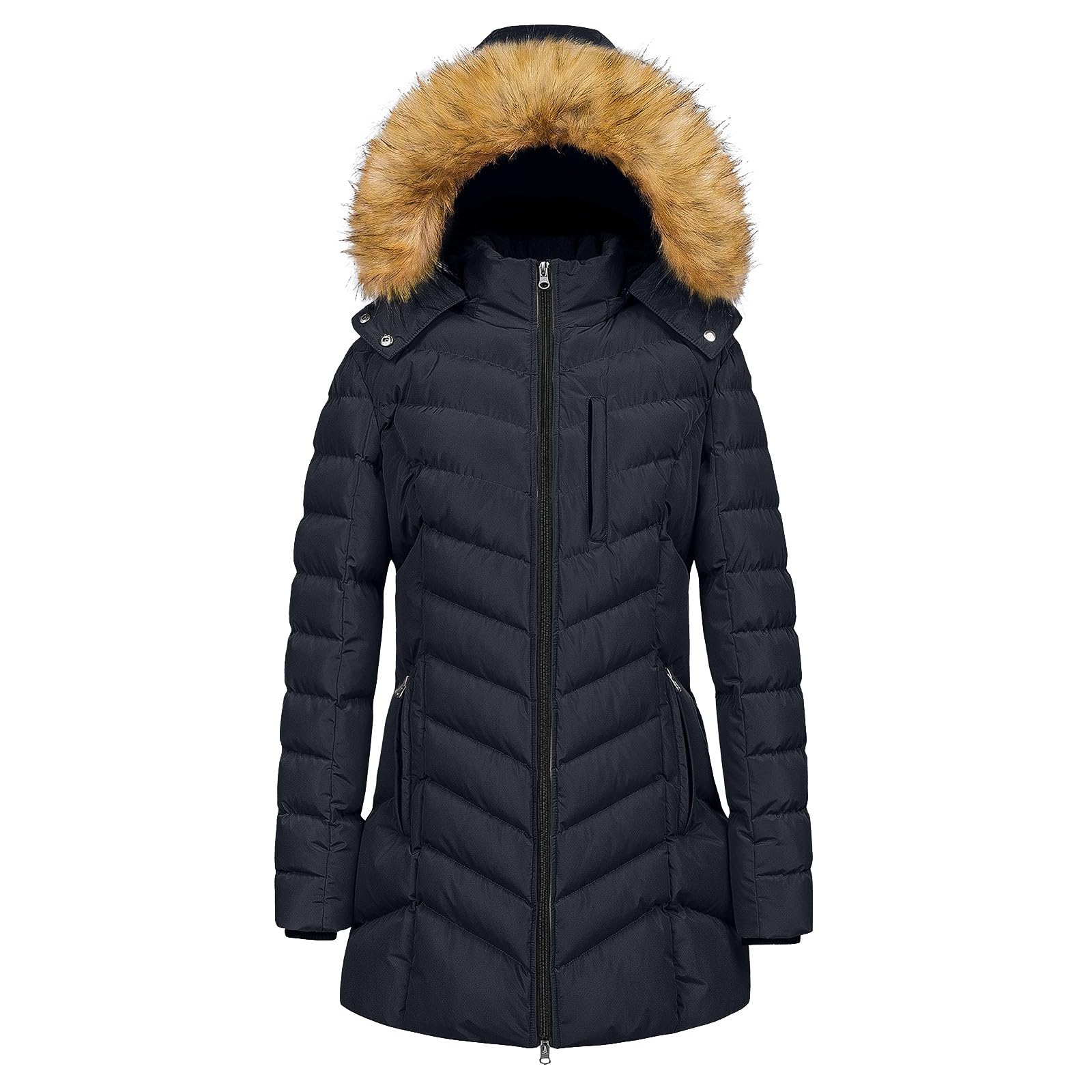 Bukknye Women's Black Quilted Jacket Winter Parka Jackets Fleece Lined Waterproof Coats Padded Thermal Overcoat With Hooded Windproof Thicken Sherpa Lining Outerwear