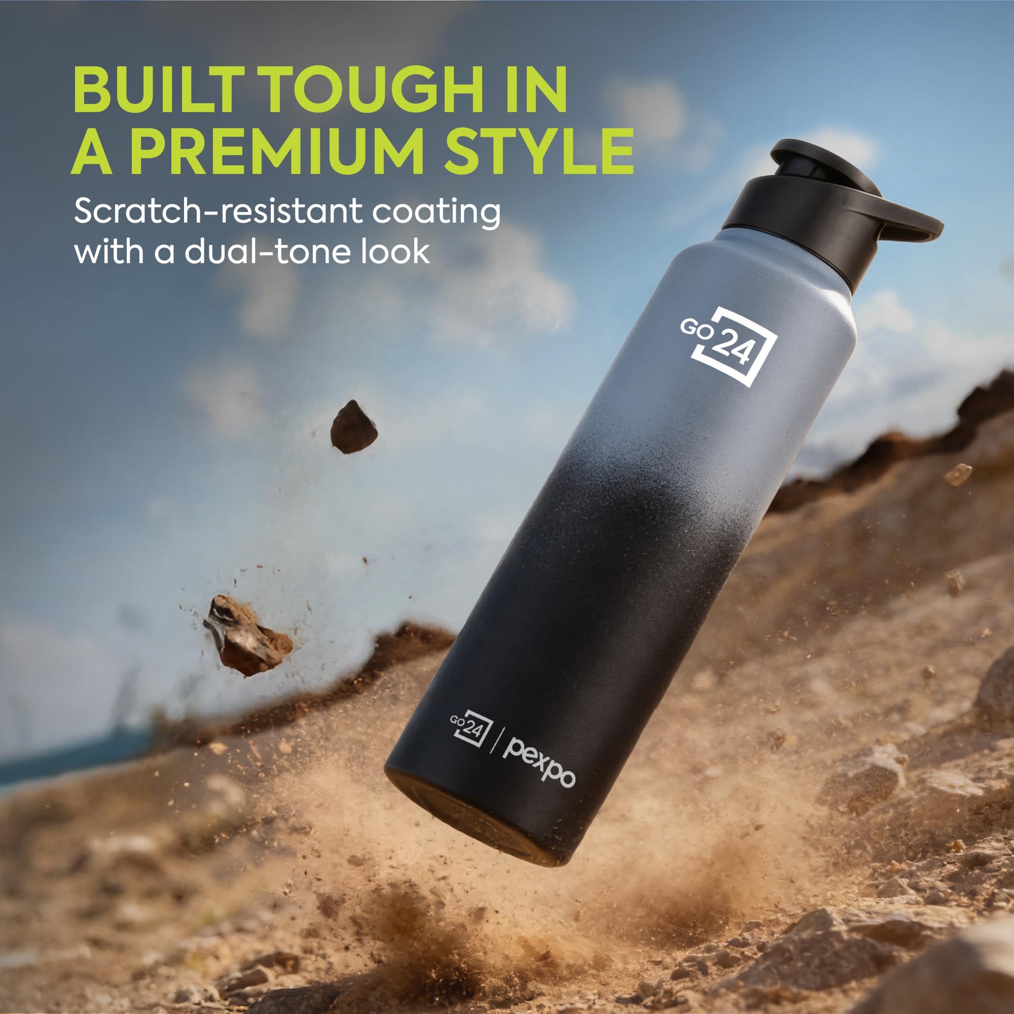 Go24 pexpo Stainless Steel Water Bottle Craft Grey-Knight Black Ombre 950ml 4
