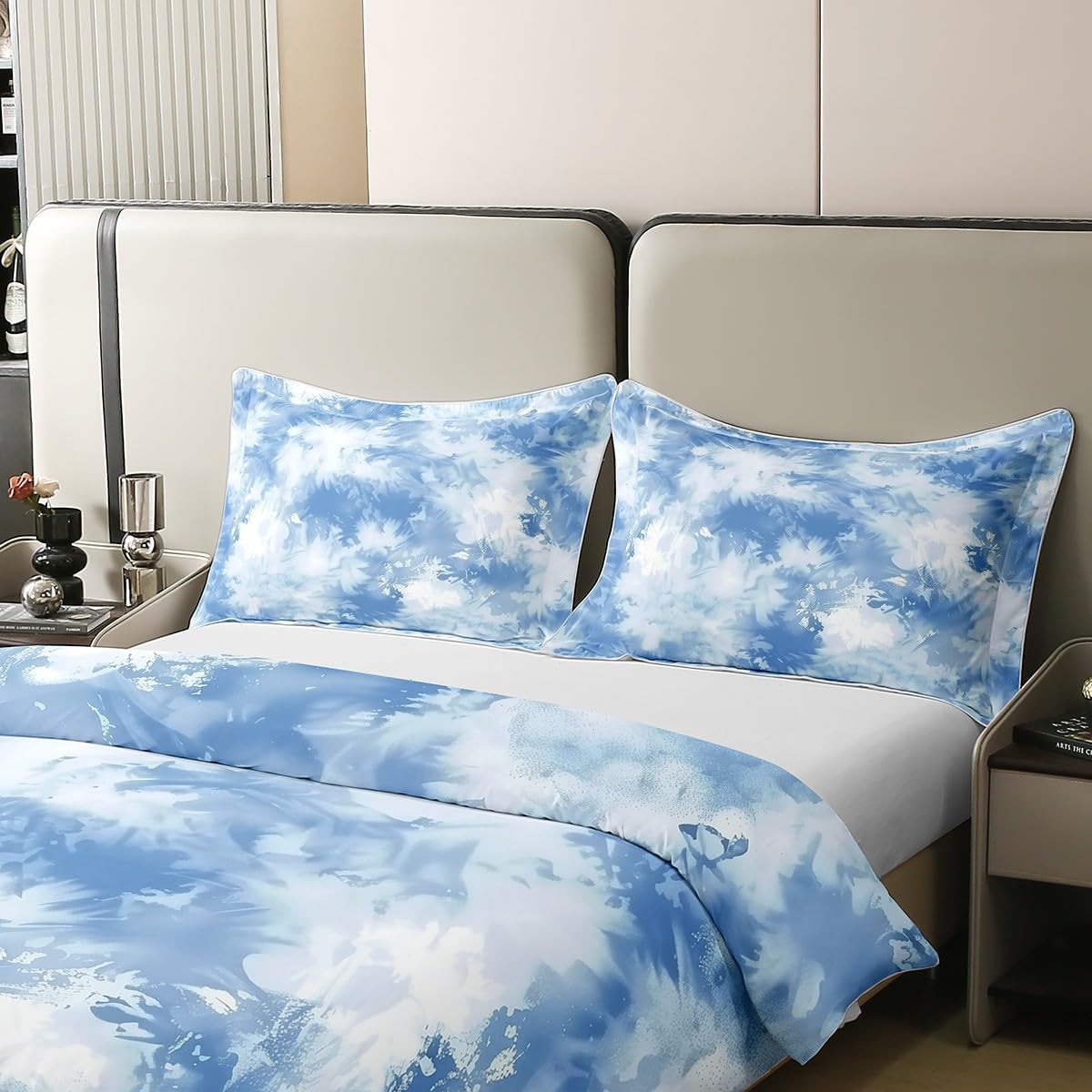 Feelyou Blue Tie Dye 100% Cotton Duvet Cover Queen Size Kids Boho Hippie Comforter Cover Set for Boys Girls Teens Tie Dyed Bedding Set Breathable Bohemian Gypsy Bedspread Cover Psychedelic Quilt Cover