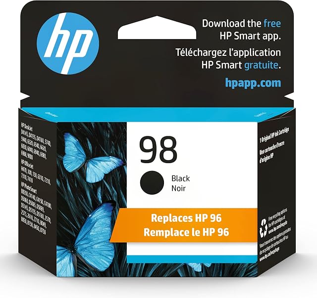 HP 98 Black Ink Cartridge | Works with HP DeskJet D4100, 5000, 6000, 9800; OfficeJet H470, 100, 6310, 7000; PhotoSmart B8350, C4100, D5000, 2000, 8000 Series | C9364WN