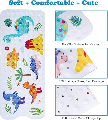Miniatura 3 de GDV Tapete de baño para bebé para niños, tapete de baño extra grande de 40 x 16 pulgadas, antideslizante, con dibujos animados, con ventosas y