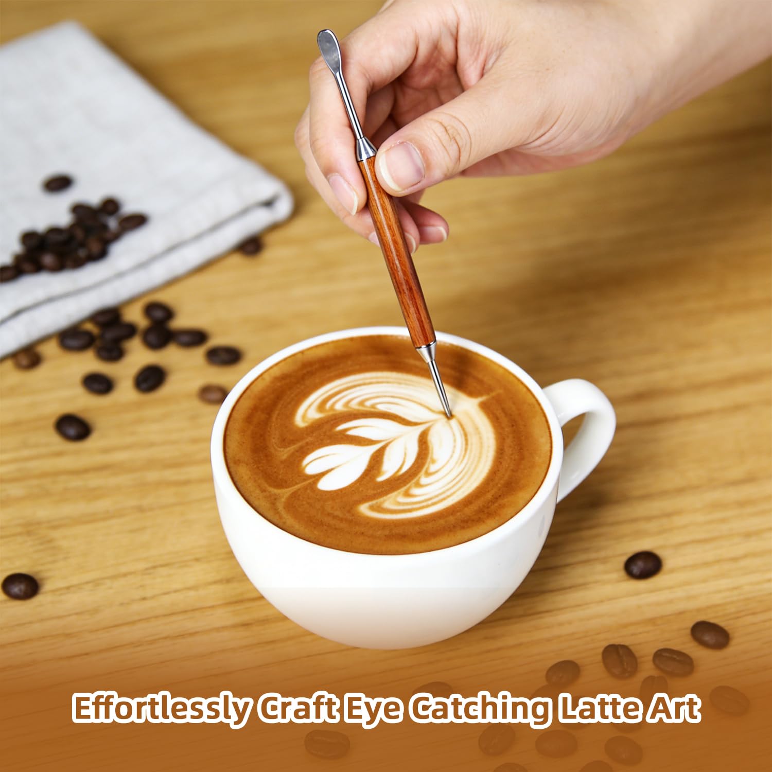 Bolígrafo Latte Art, Herramientas Barista Acero Inoxidable Doble Punta con Madera Negra - 2 Piezas