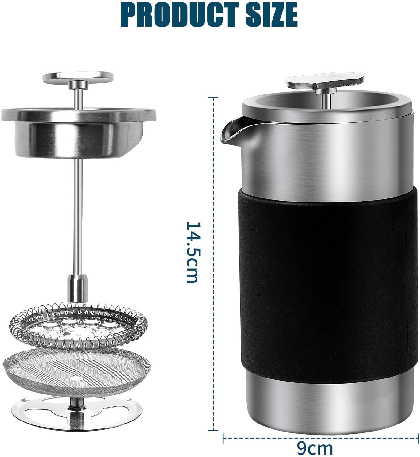 Maker Set, Stainless Steel Double Wall Insulated Coffee Maker with Fine Mesh Filter for Tea & Cold Brew, 12oz, Portable
