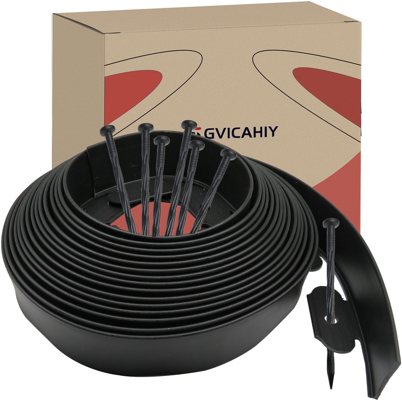 Bordo Per Giardino Con Punte - 6,1 M, Altezza 5,1 Cm - Installazione Senza Scavo, Colore Nero