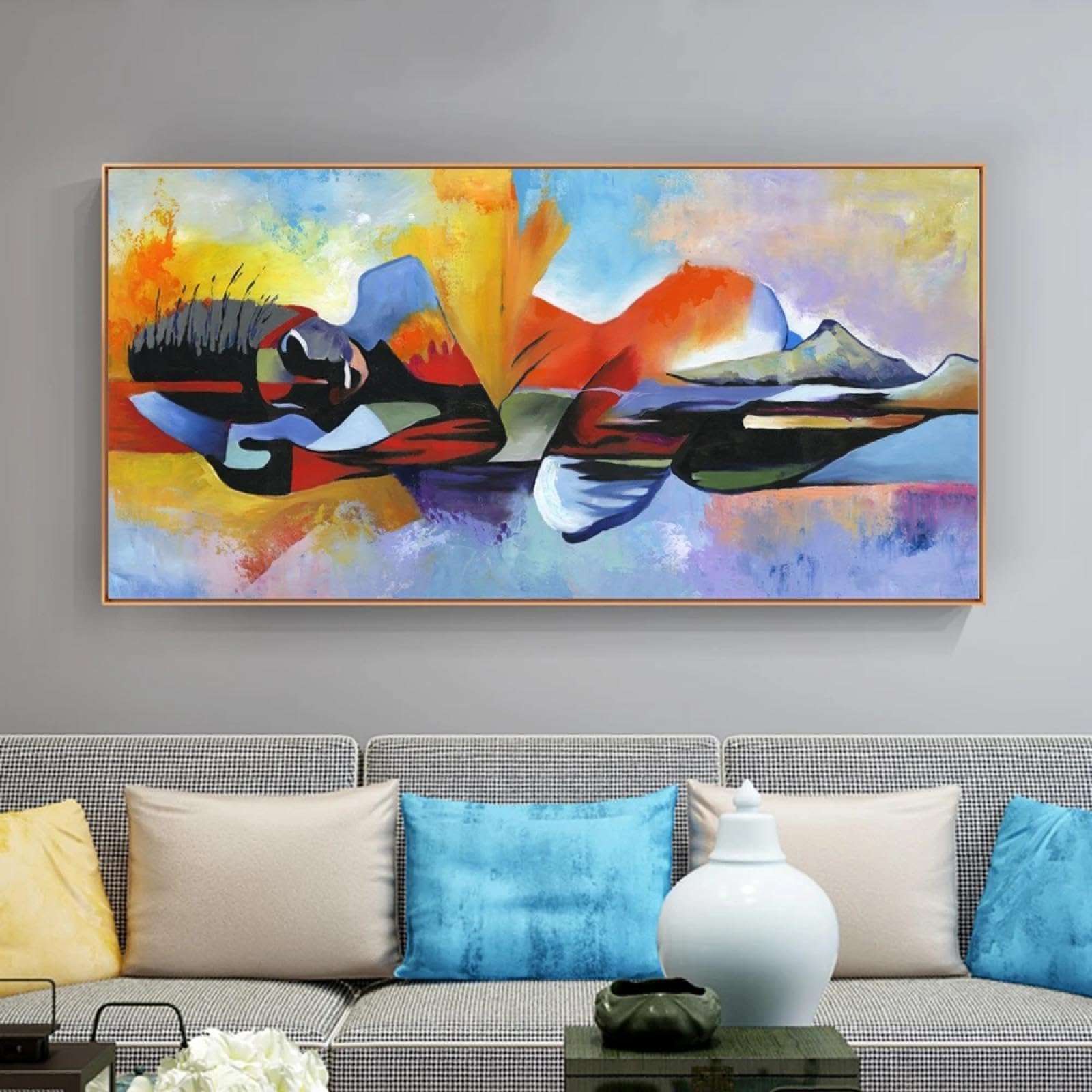 Large Canvas Wall Art Lord Buddha Abstract Paintings Buddha Canvas Poster Prints Wall Art Pictures for Living Room Decor 60x120cm(24x47in) goldenframe