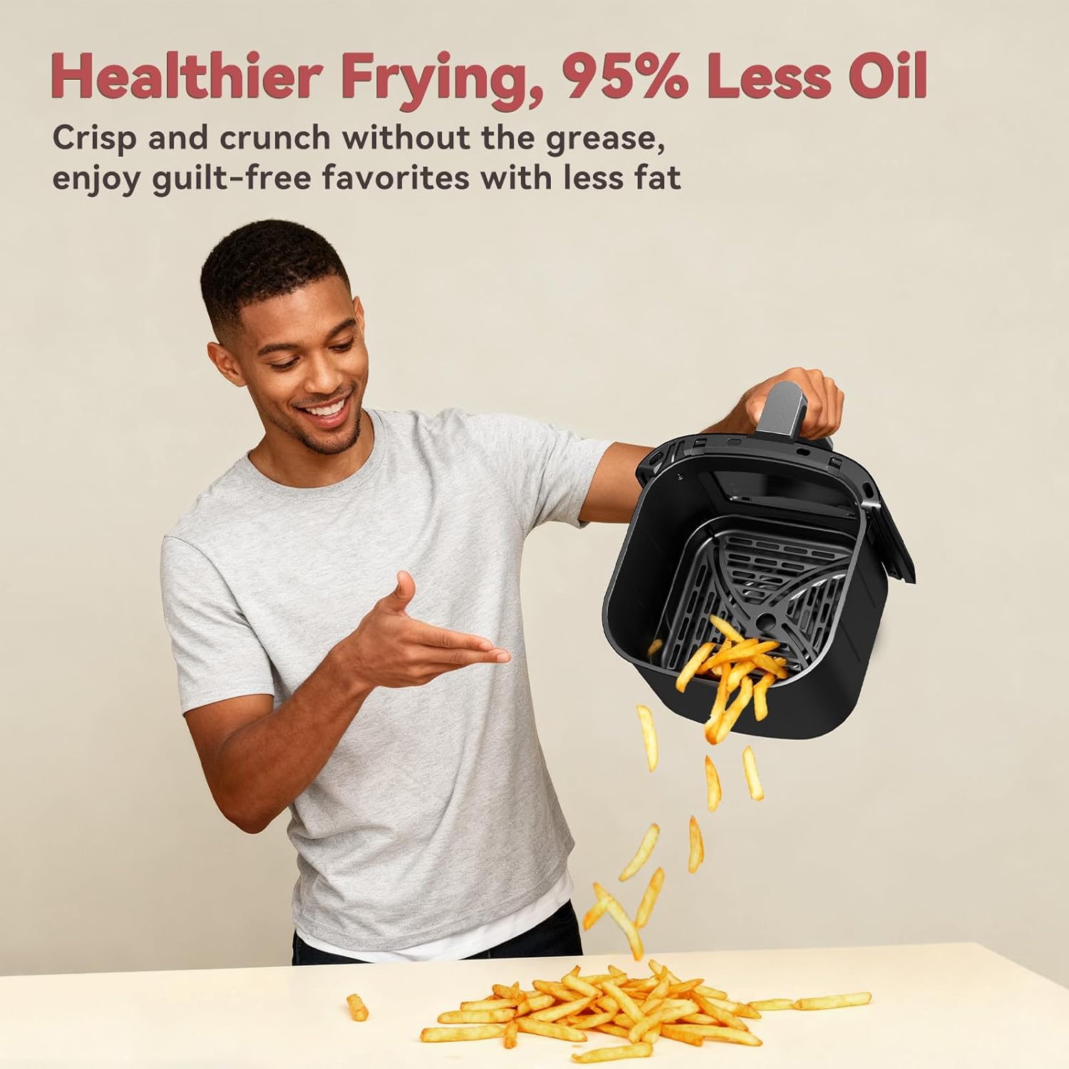 CARORI 6QT Air Fryer with Viewing Window, 12 Cooking Presets, 1700W Fast & Even Cooking, Max 400℉ Crisping, Bake, Roast, Reheat & Dehydrate, Large Nonstick Basket, Dishwasher Safe