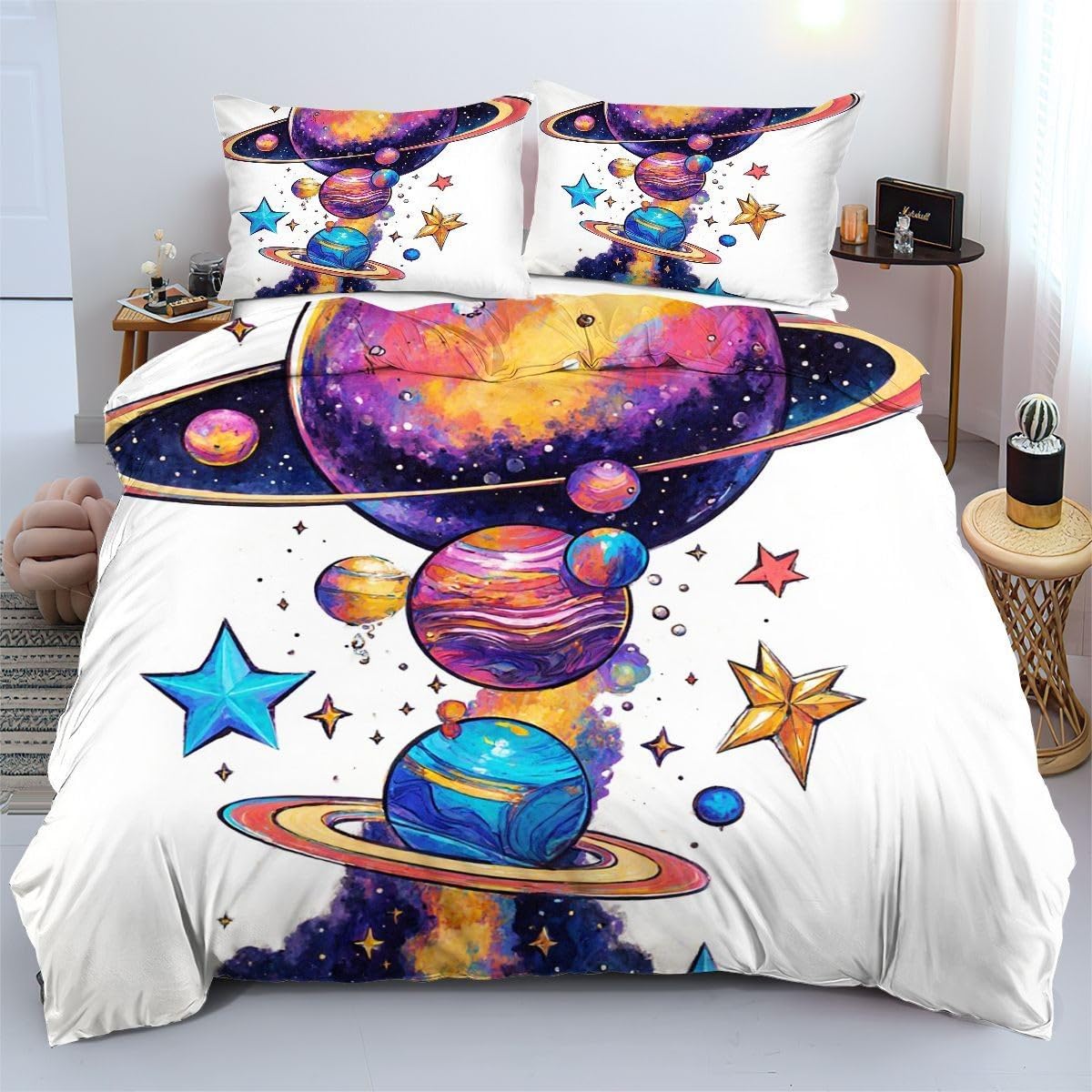 Parures de lit 240x260 cm étoiles colorées en microfibre housse de couette