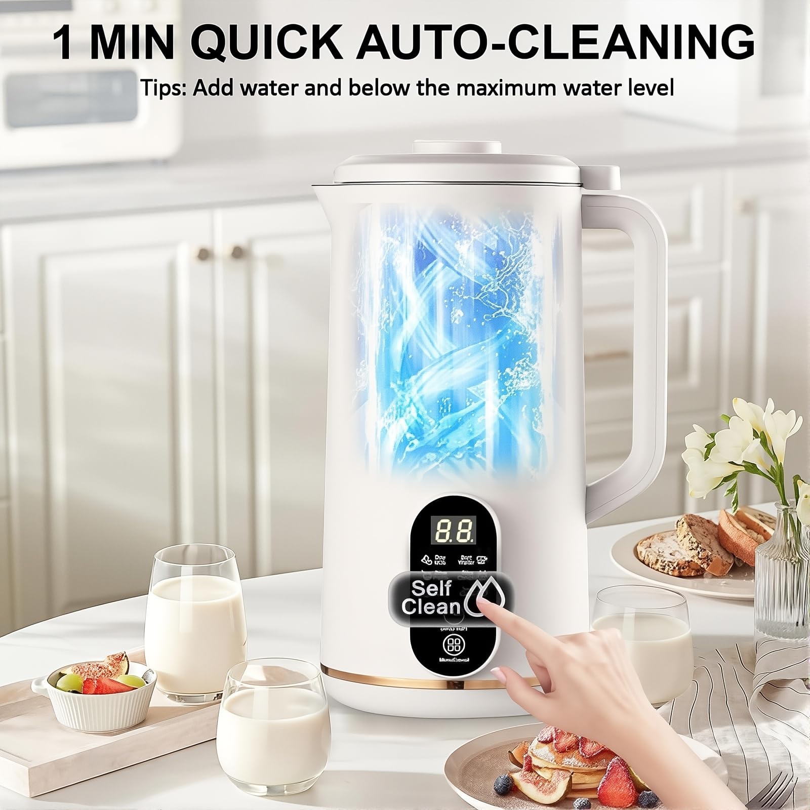 Ekspres do mleka sojowego, maszyna do mleka orzechowego z wyświetlaczem LED, timer, samooczyszczająca, do użytku domowego, pojemność 650 ml, nie wymaga namaczania, funkcja utrzymywania ciepła
