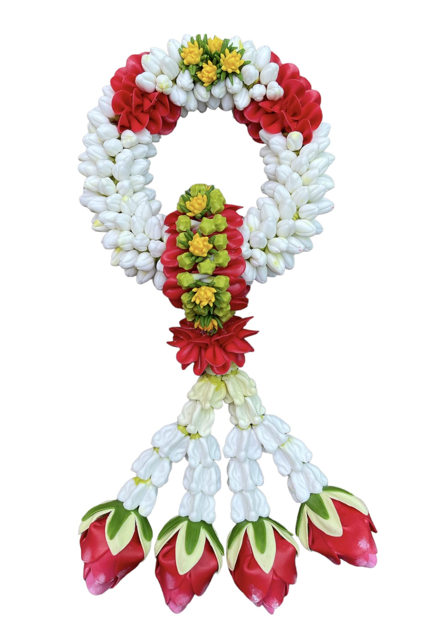 Thai Jasmine Rose Garland / Handmade Clay Flowers for Souvenir, Gift, Good Luck, Congratulations, Worship Item / Diameter 3.5” (Red Rose)