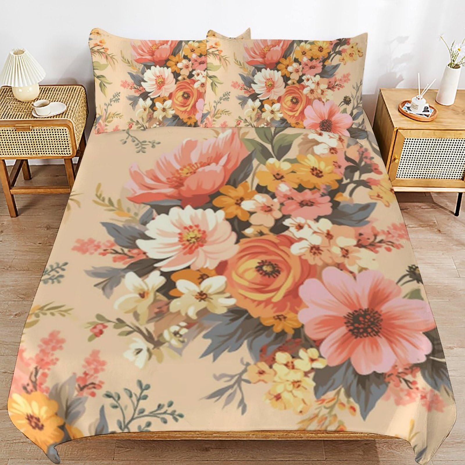 Juego de ropa de cama de 3 piezas floral blanco en microfibra suave para habitacion juvenil