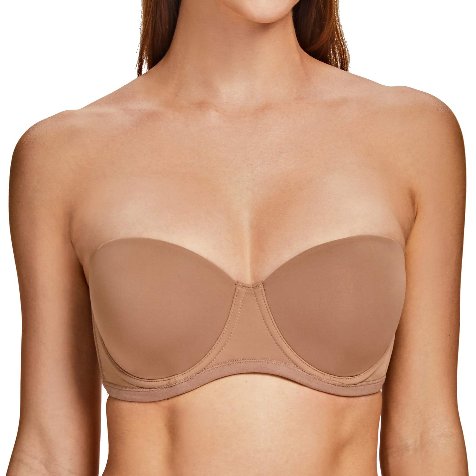 Meleneca Women's Brown Underwire Strapless Bras For Bigger Bust Back Smoothing Plus Size 40G