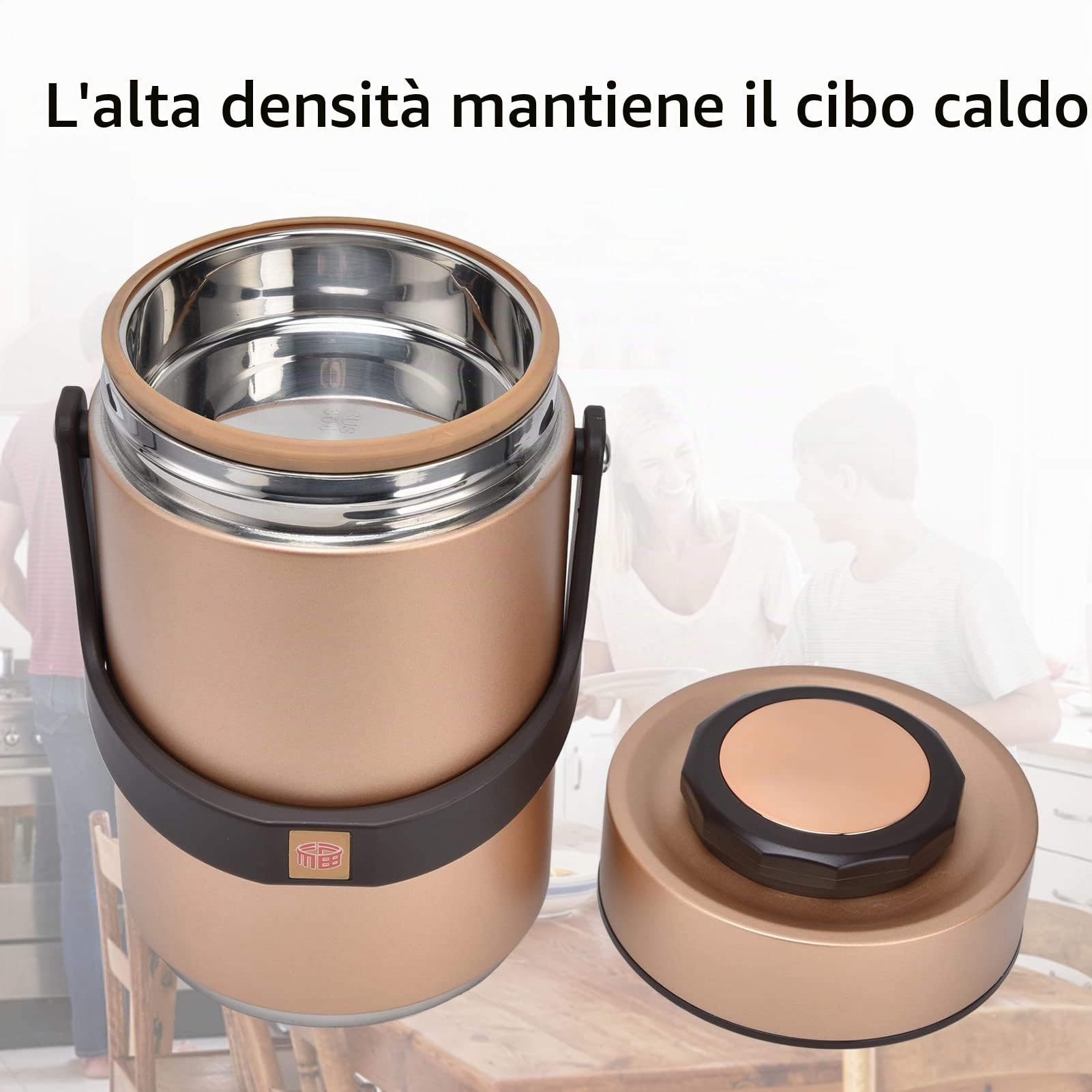 Jenngaoo Barattolo per Alimenti Sottovuoto Bento Box da 2300ml, Contenitore per Il Pranzo per Adulti Isolato Sottovuoto in Acciaio Inox 304 per Cibi Freddi o Caldi(Oro)