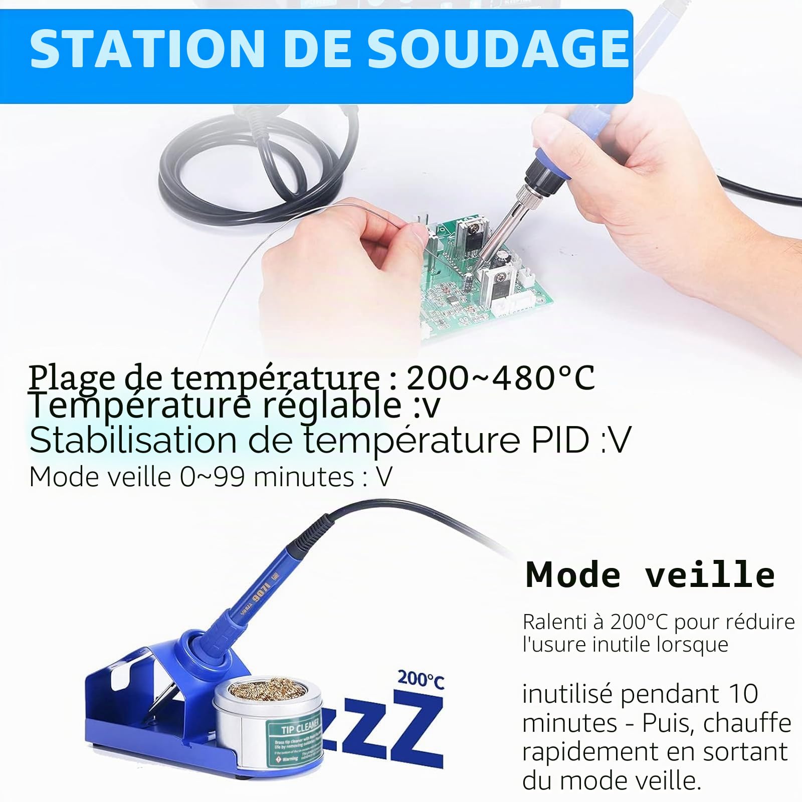 YIHUA 862BD+ Station de Soudage à Air Chaud et de Fer à Souder pour CMS, station 2 EN 1 avec fonction de stabilisation de la température et projets de bricolage électronique de réparation(EU PLUG)