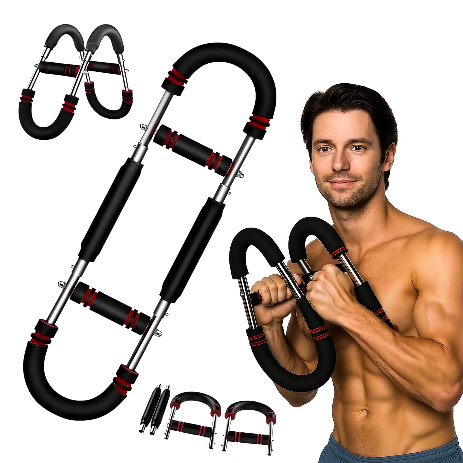 Vtizikl Adjustable Arm Trainer- 40-100lb Resistance Twister Arm Trainer for Home Gym, Chest Workout & Forearm Strengthener, Portable Fitness Equipment for Men & Women (Red)