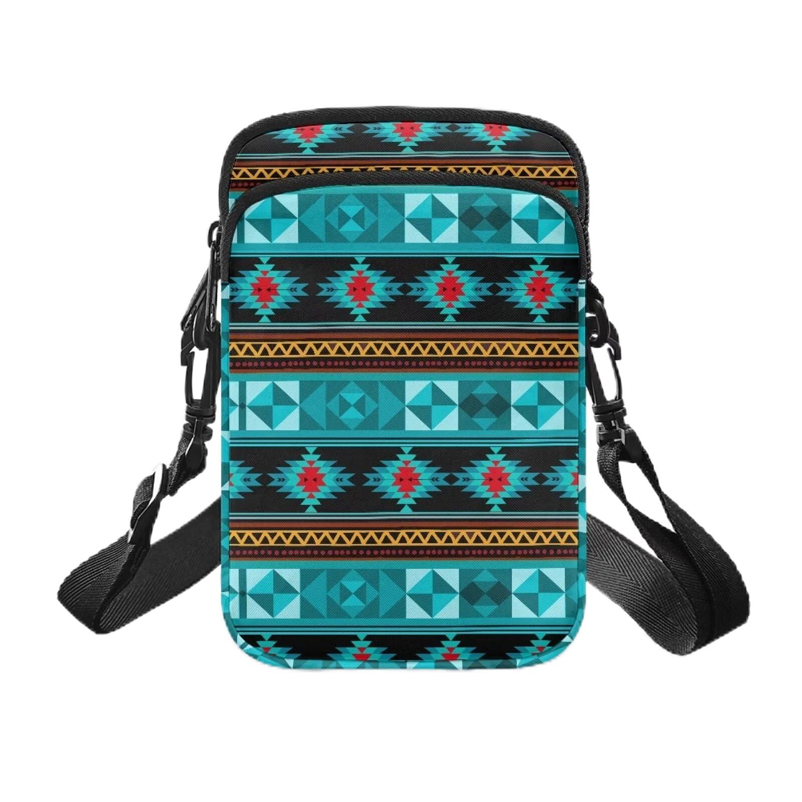 Dolyues Small Crossbody Bag Cell Phone Purse for Women Southwest Tribal Geometry Print Messenger Bags Travel Stuff Sack Shoulder Handbag with Adjustable Shoulder Strap