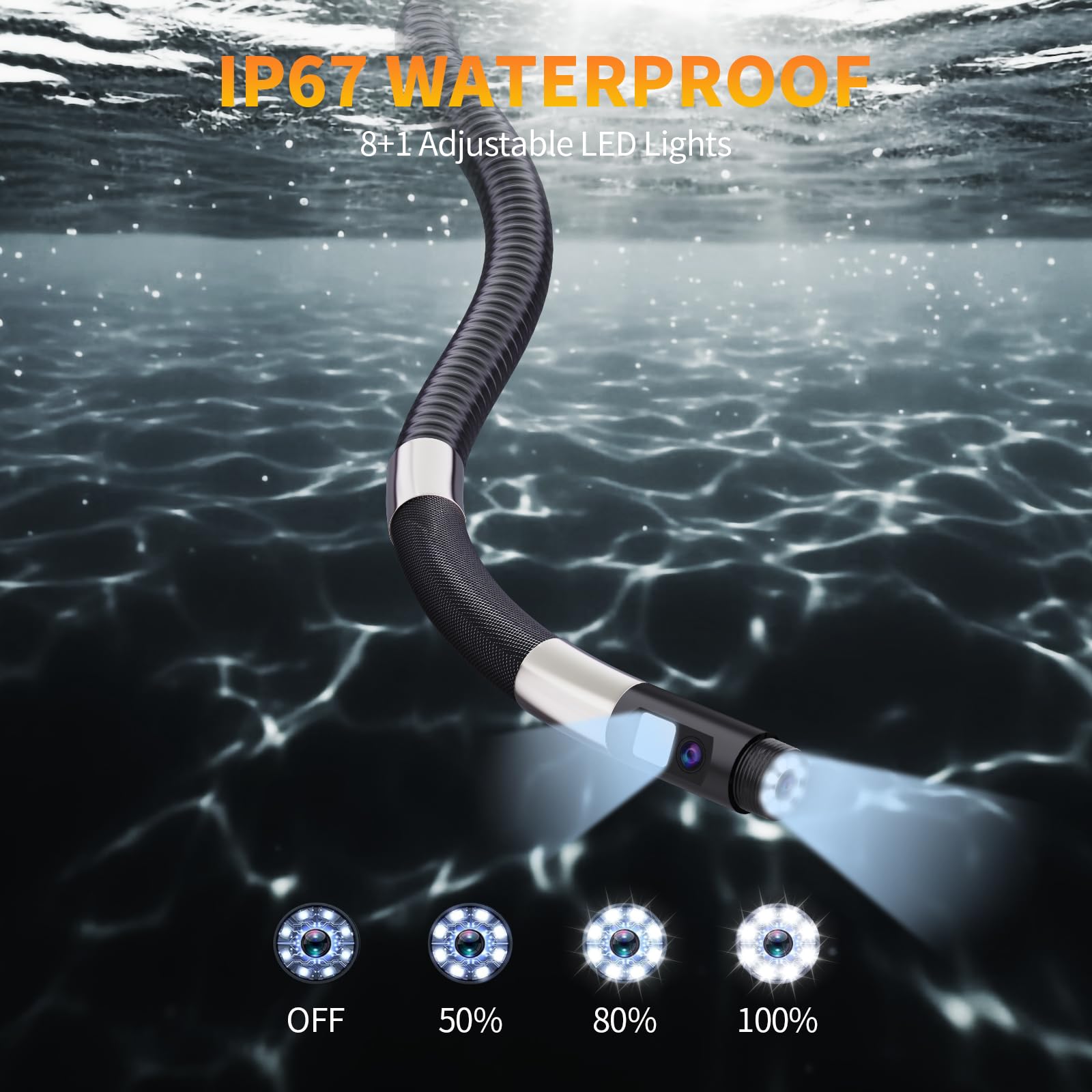 Dual Lens Endoskopkamera mit Licth, 360° HD Drehbar Inspektionskamera 4,3 Zoll IP67 Wasserdichtes Rohrkamera Kanal Endoskop Kamera mit 8+1 LEDs, 32G Karte und Tragetasche-1.5M