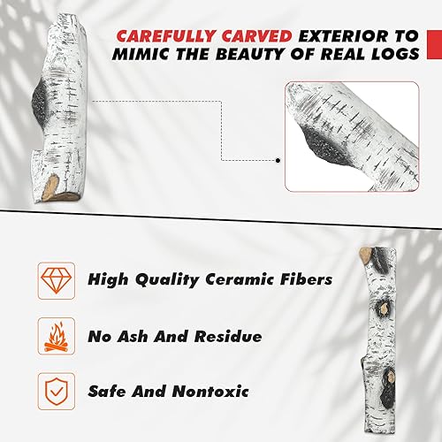 Vista 34 de MrGas - Juego de 10 troncos de chimenea falsos de tamaño pequeño con conos de pino, insertos de gas para chimenea de madera de cerámica, troncos