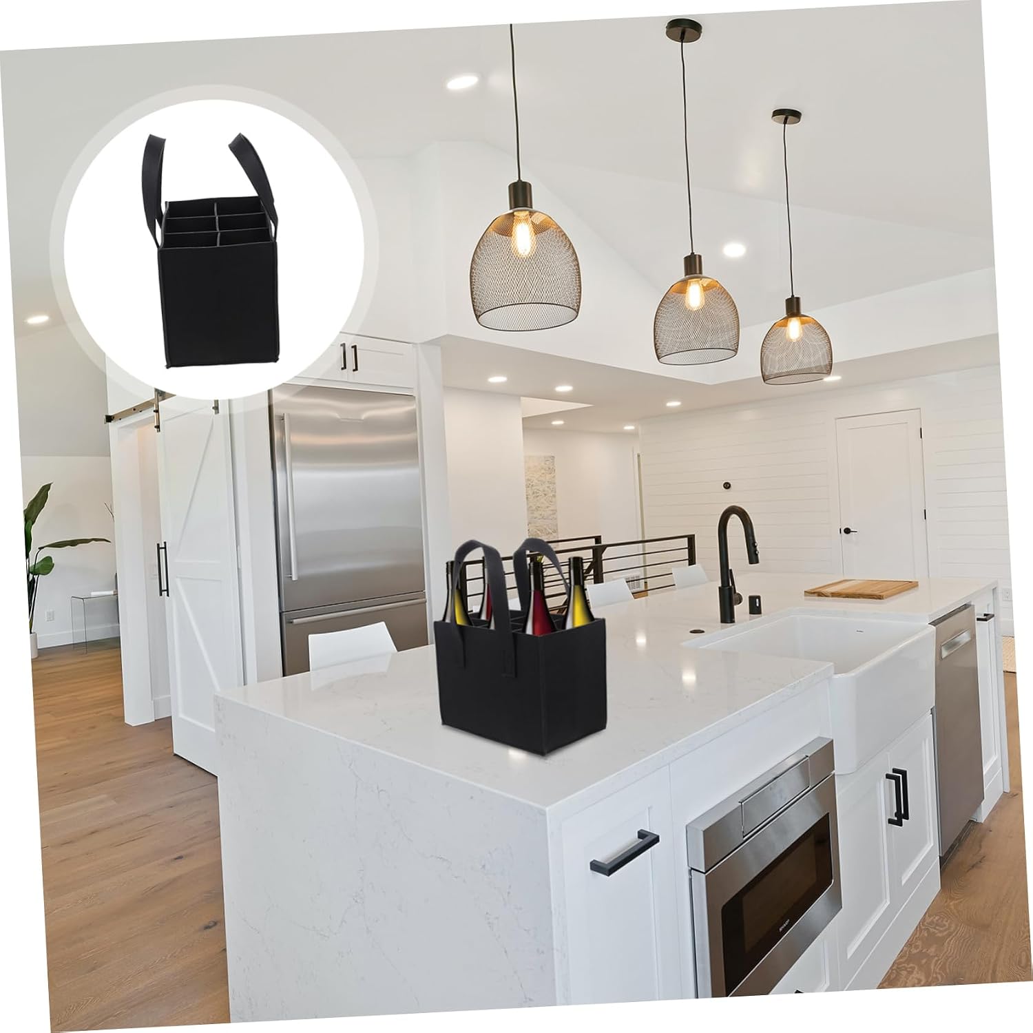 Felt Wine Carrier with Carry Handle for 6 Bottles Black