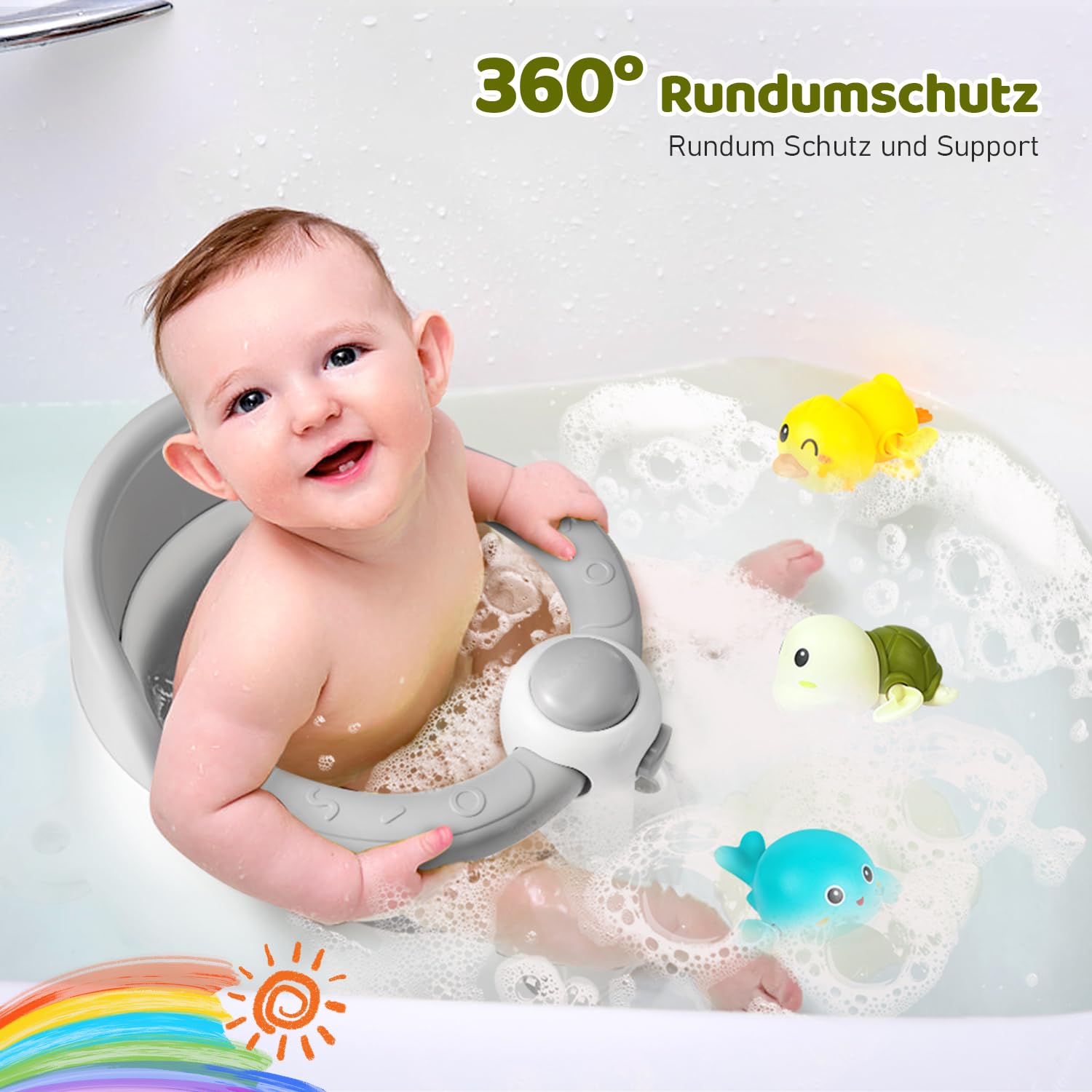 Baby Badesitz - Badewannensitz ab 6 bis 24 monate - Badewannen mit 4-starken Saugnäpfen und 360° Rundumschutz - Baby Bath Seat - Bad Dusche Geschenke für Neugeborene und neue Mütter