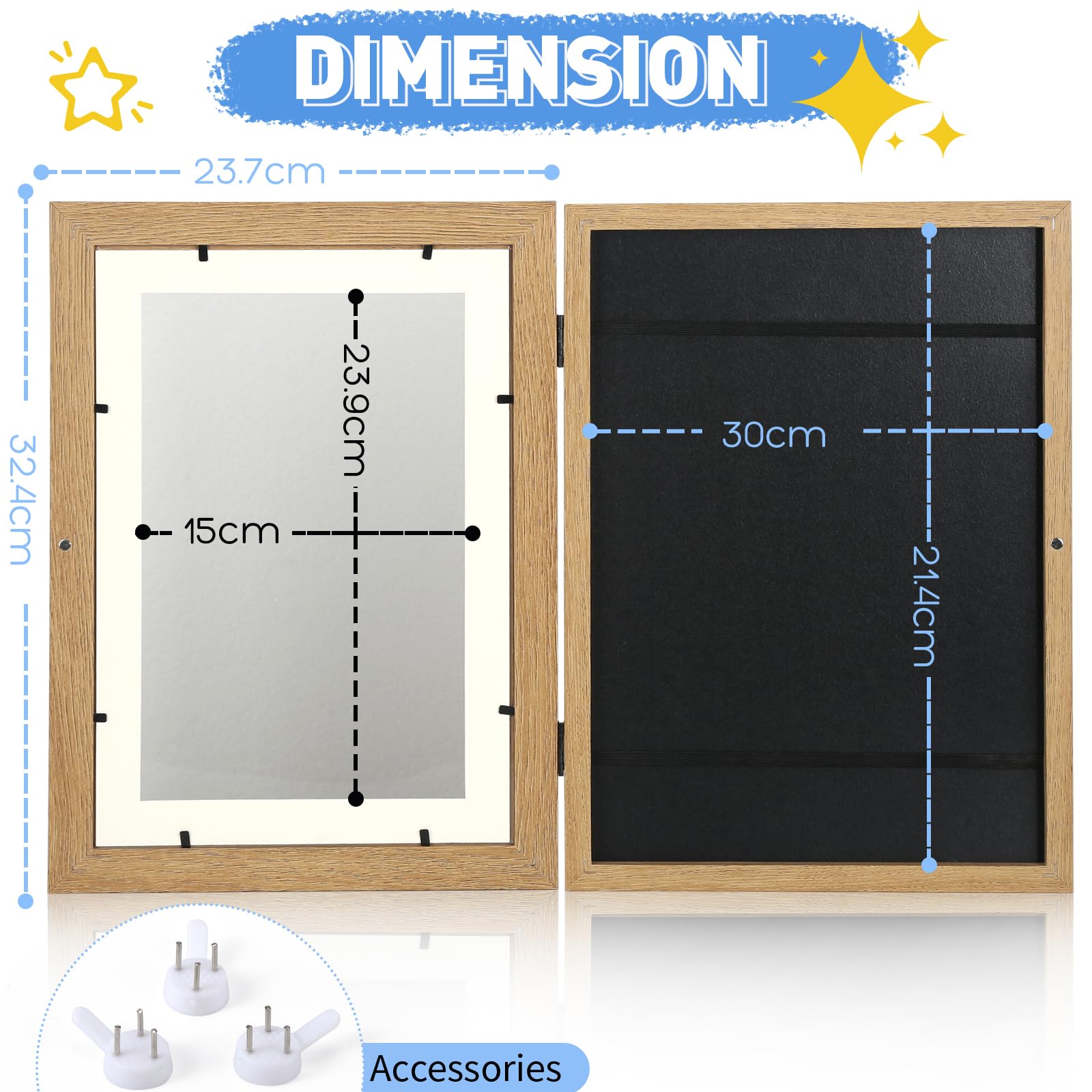 BESTOOL Frontöffnung Bilderrahmen für Kinderzeichnungen, Befüllbar Kinder Kunst Fotorahmen, Kids Art Frame Holz für A4 (Holz)