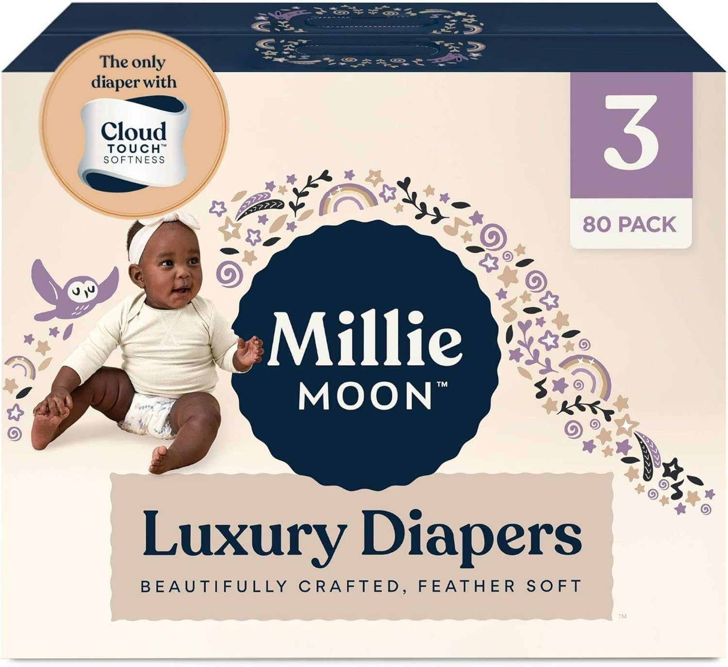 Millie Moon Luxury Diapers, Size 3, 80 Count