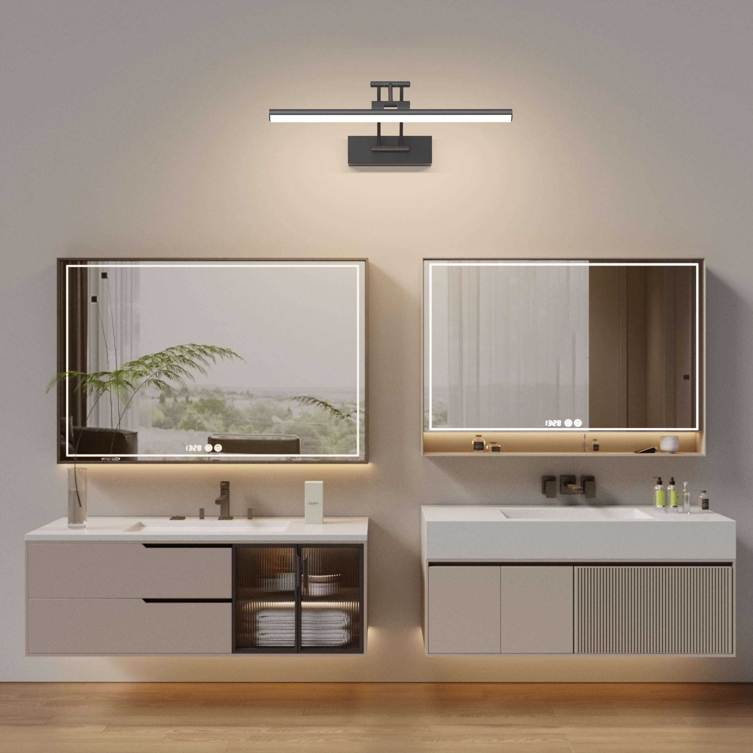 Klighten LED Spiegellampe Bad 40cm,Drehung Spiegellampen Spiegel für bad IP44, Spiegelleuchte Badezimmer 12W 970 LM,LED Badspiegelleuchten Badezimmerspiegel,Naturweiß 4000K,Schwarz
