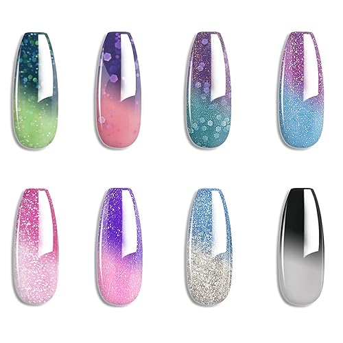Omainy 8PC003 - Juego de esmaltes de uñas de gel que cambian de color, morado, azul, rosa, rojo, lavanda, rojo viento, rojo, negro, cambio de color,