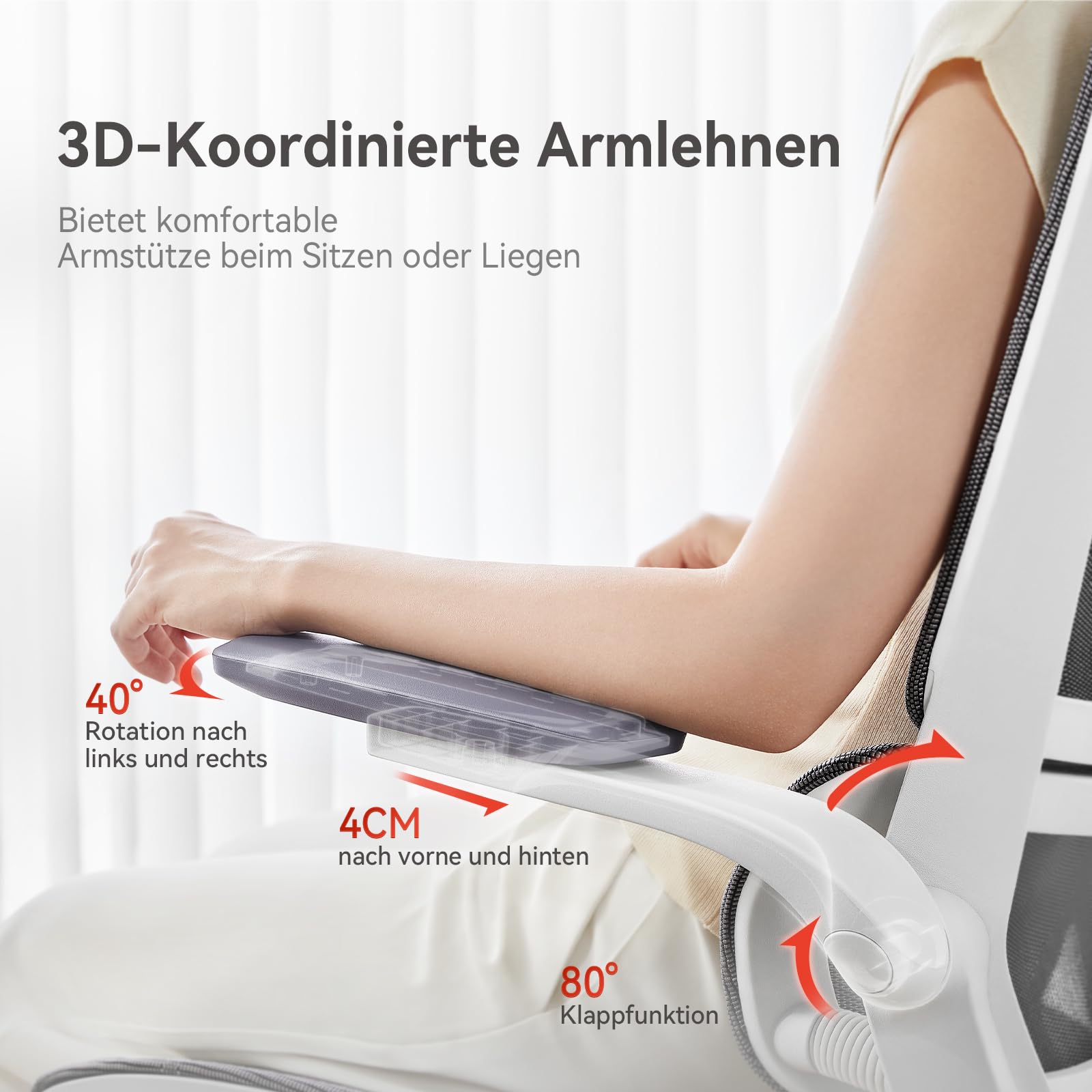 SIHOO M59AS Ergonomischer Bürostuhl mit 3D-koordinierbaren, hochklappbaren Armlehnen, Doppelsitzlehnen-Design und adaptiver Lendenwirbelstütze, Mesh-Schreibtischstuhl für das Homeoffice (Weiß) | 3D Flip-Up Armlehnen, adaptive Lendenwirbelstütze, verstärkt