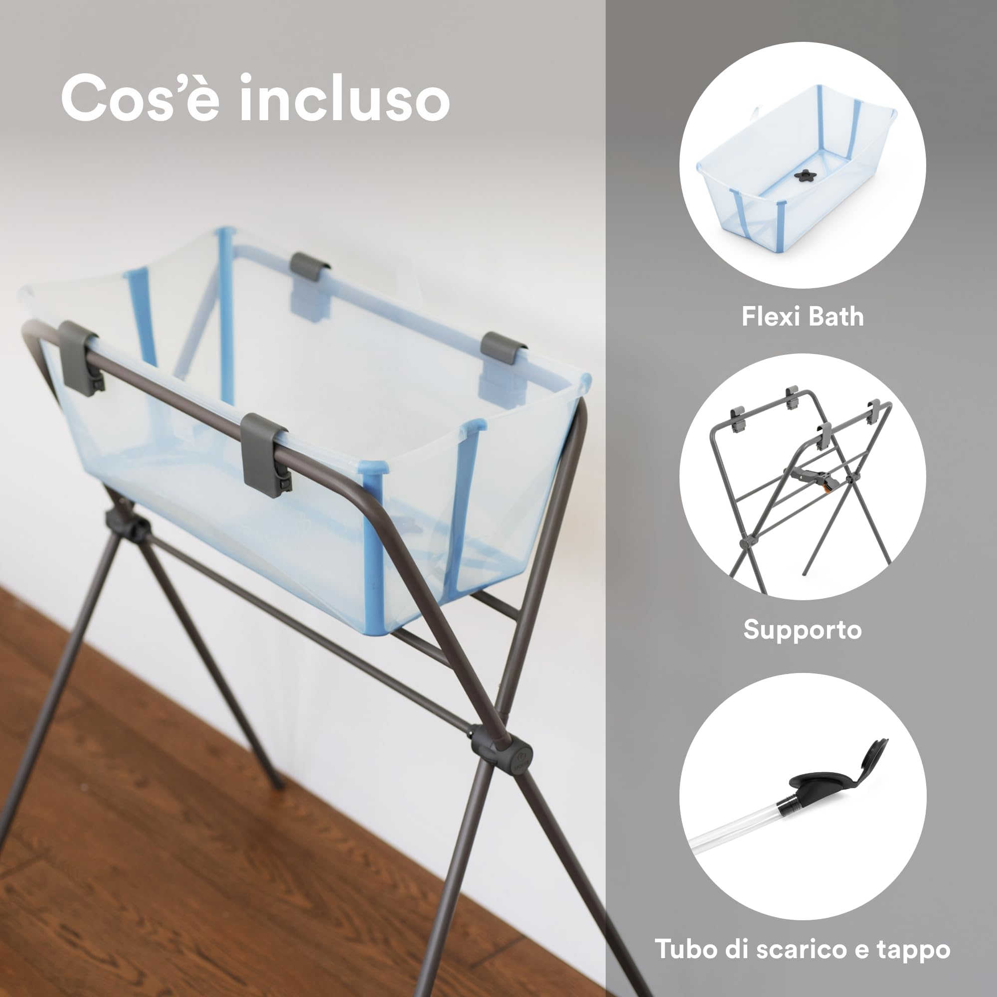 Stokke Flexi Bath (Ocean Blue) + Supporto per Flexi Bath - Vaschetta per bambini fino ai 10 kg - Pieghevole, durevole e facile da riporre - Comodo da usare a casa o in viaggio