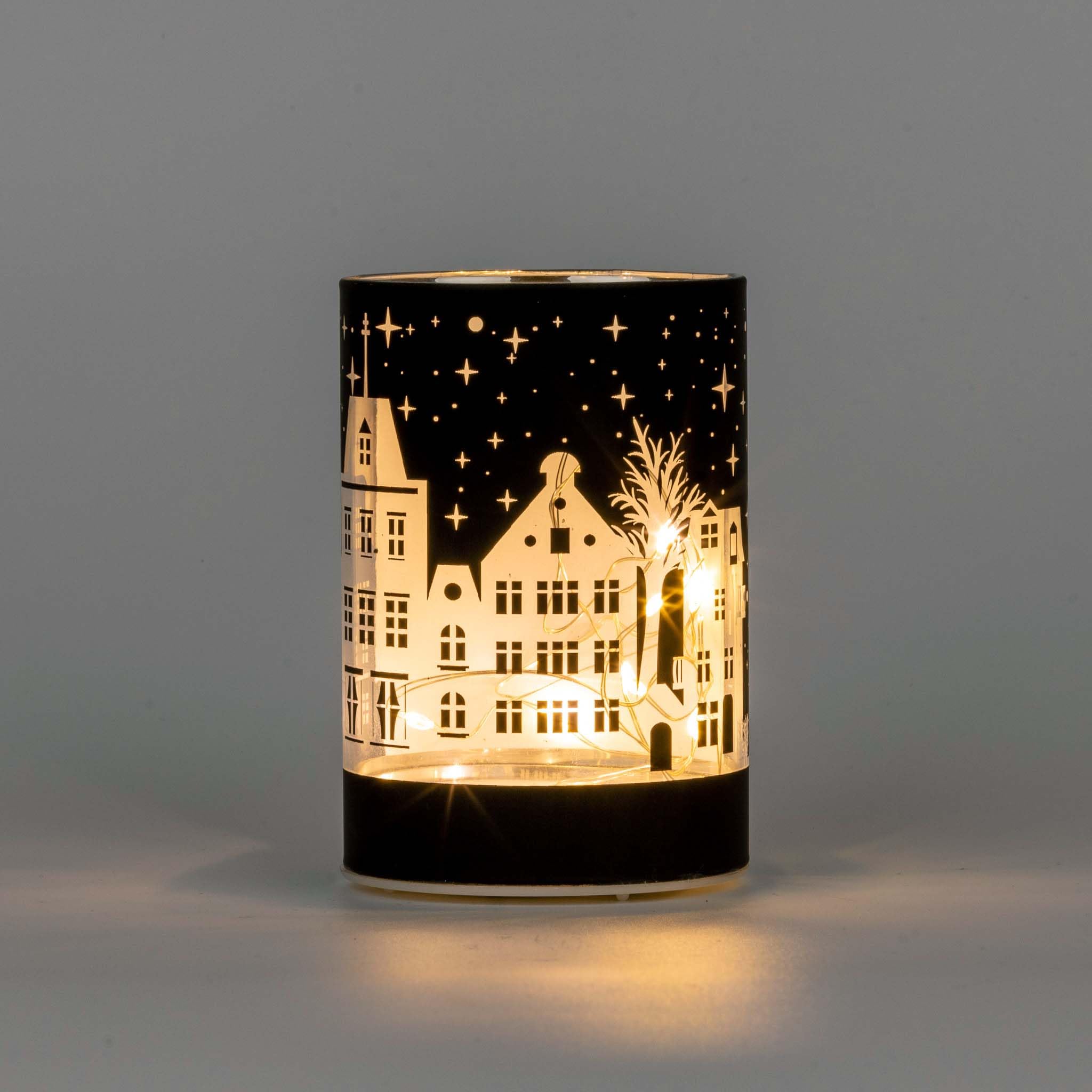 SHATCHI 12cm Christmas Decorated Vase Table Lamp Etched Glass Tube Xmas Deep Blue Cylinder LED Fairy Lights Battery Operated Table Decoration