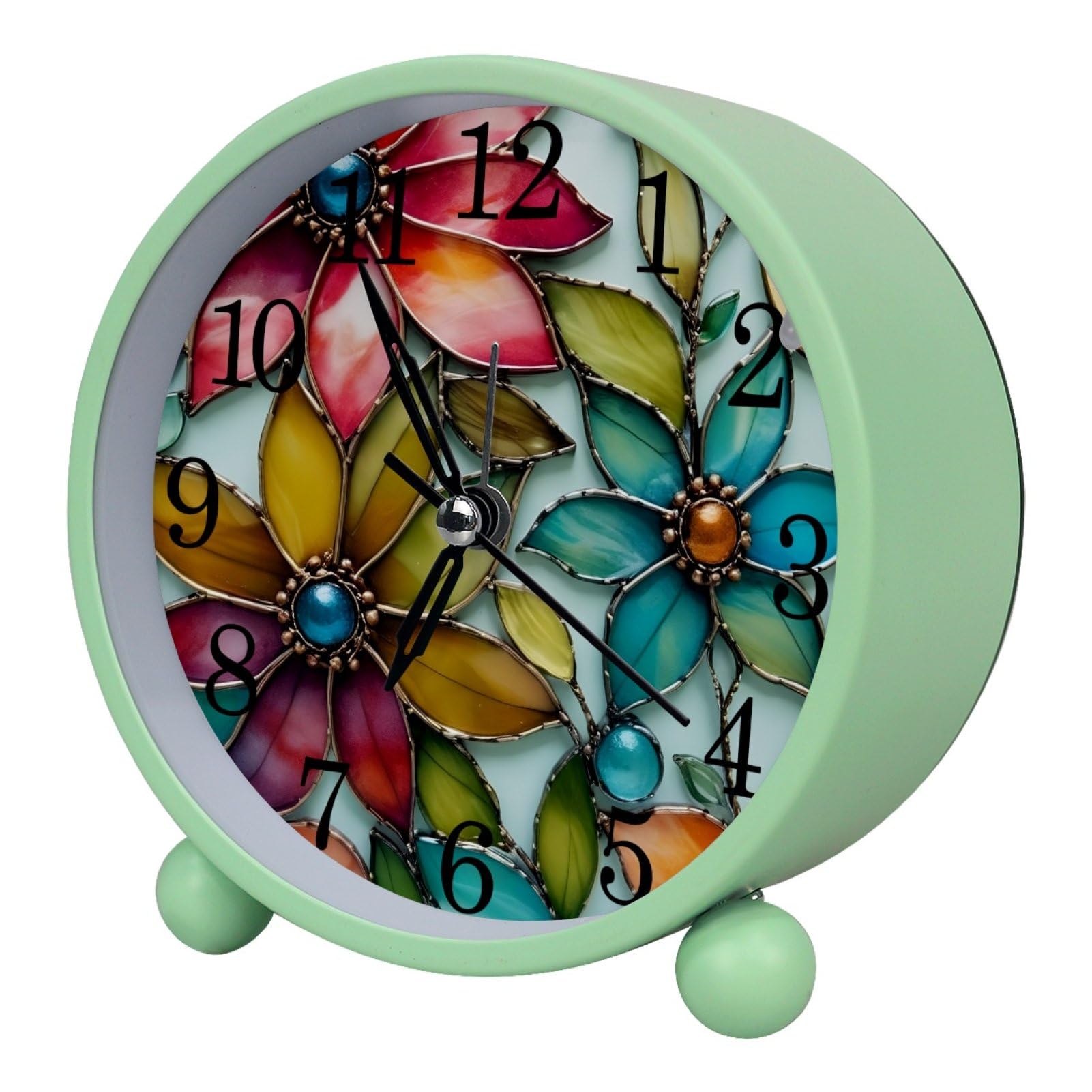 etoenbrc Watercolor Butterfly Silent Analog Alarm Clock Small Battery Operated Clock Slient Plastic Table Clock for Living Room Bedroom Color96