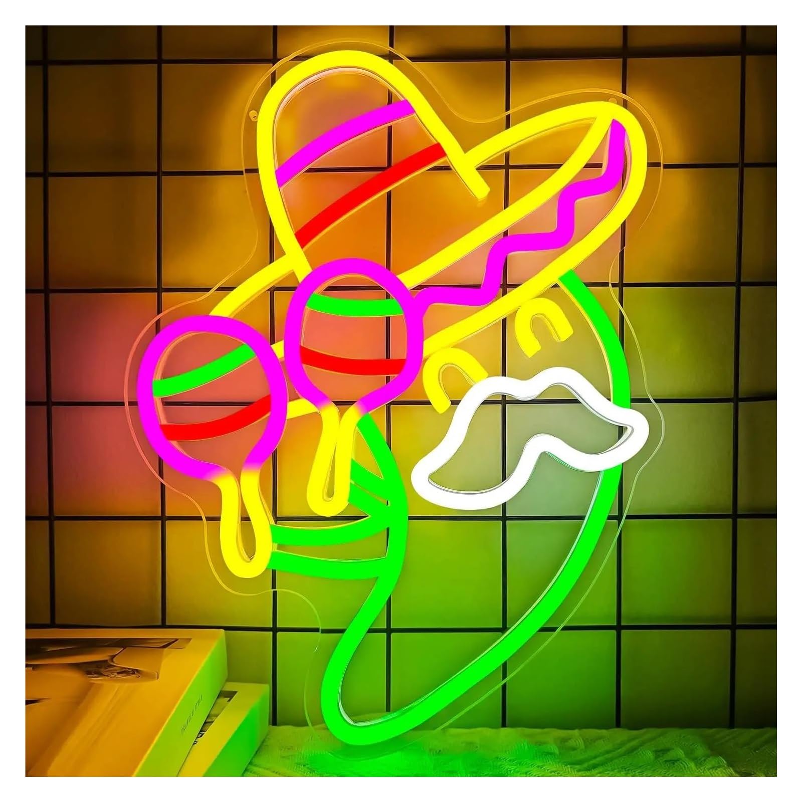 Shouxi One Color Sign Lamp Mexican Neon Lights For Taco Shop Kitchen Restaurant Fiesta Party Decor 45.3X39.5cm